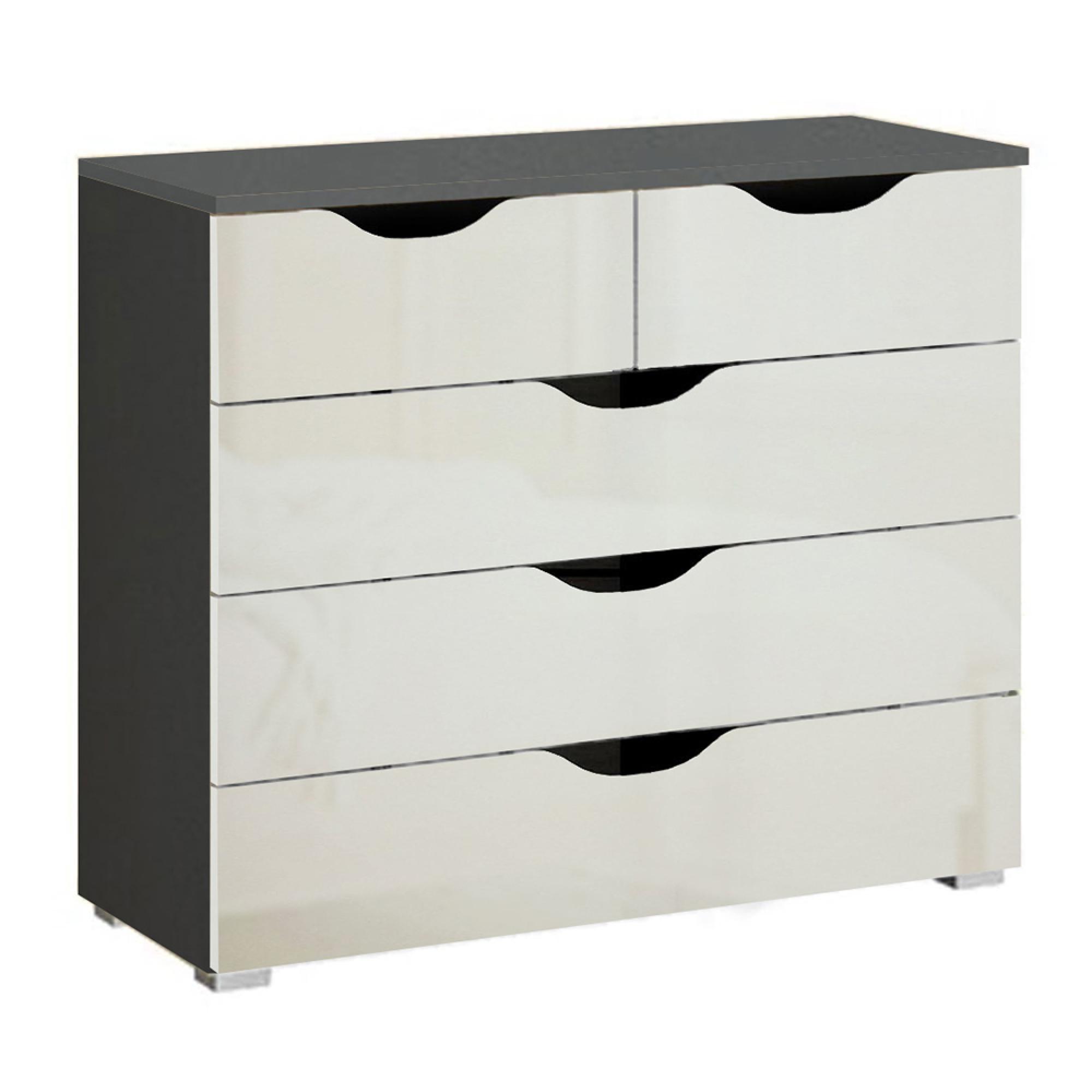 Arnstein Chest - 3+2 Drawer - Metallic Dark Grey & White High Gloss
