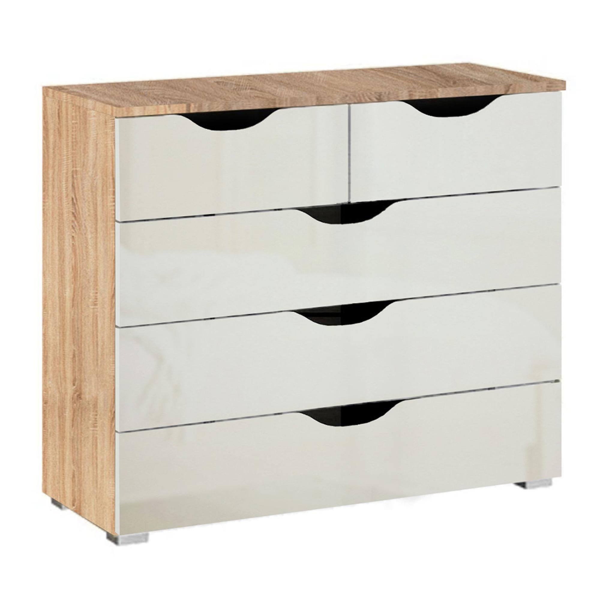 Arnstein Chest - 3+2 Drawer - Sonoma Oak & White High Gloss