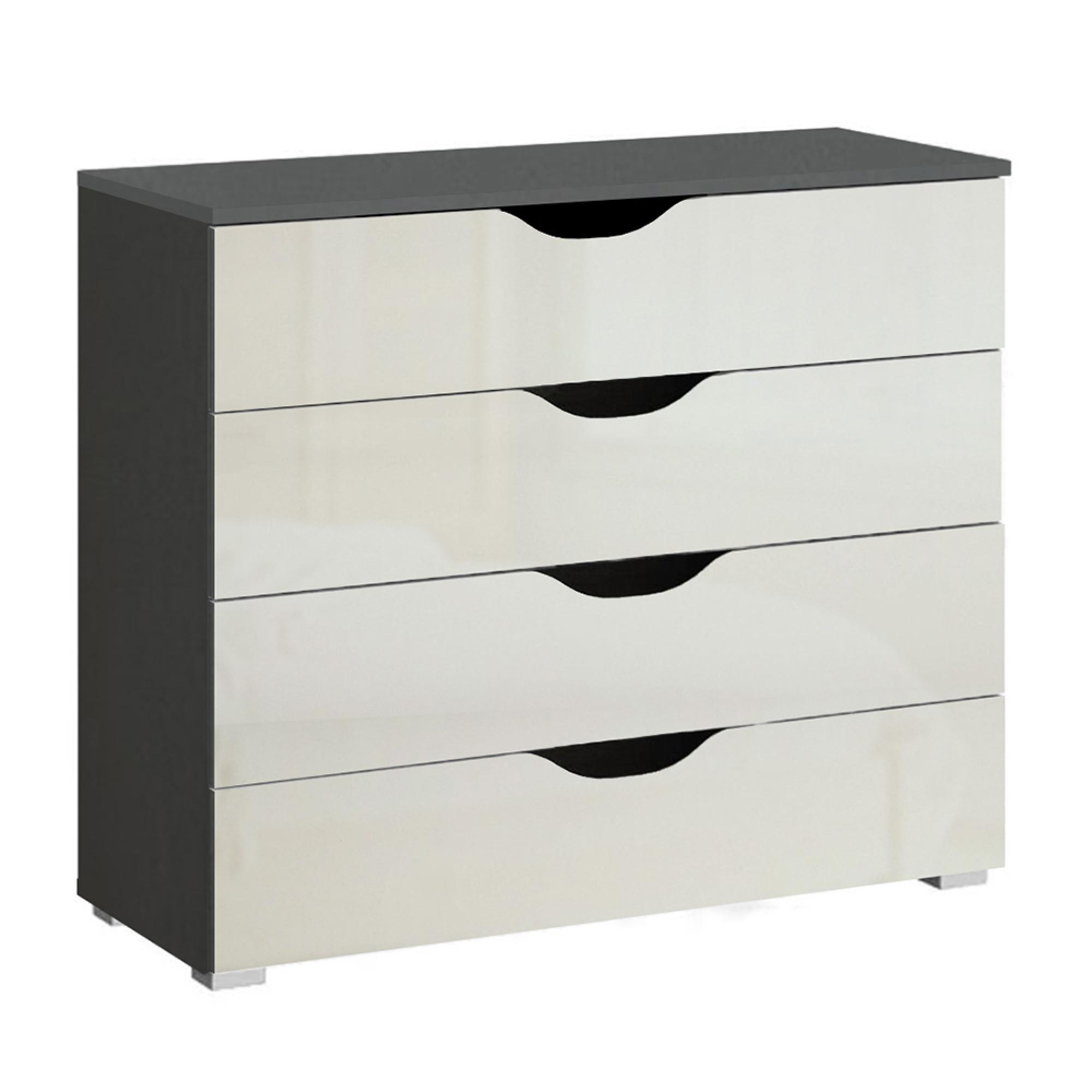Arnstein Chest - 4 Drawer - Metallic Dark Grey & White High Gloss