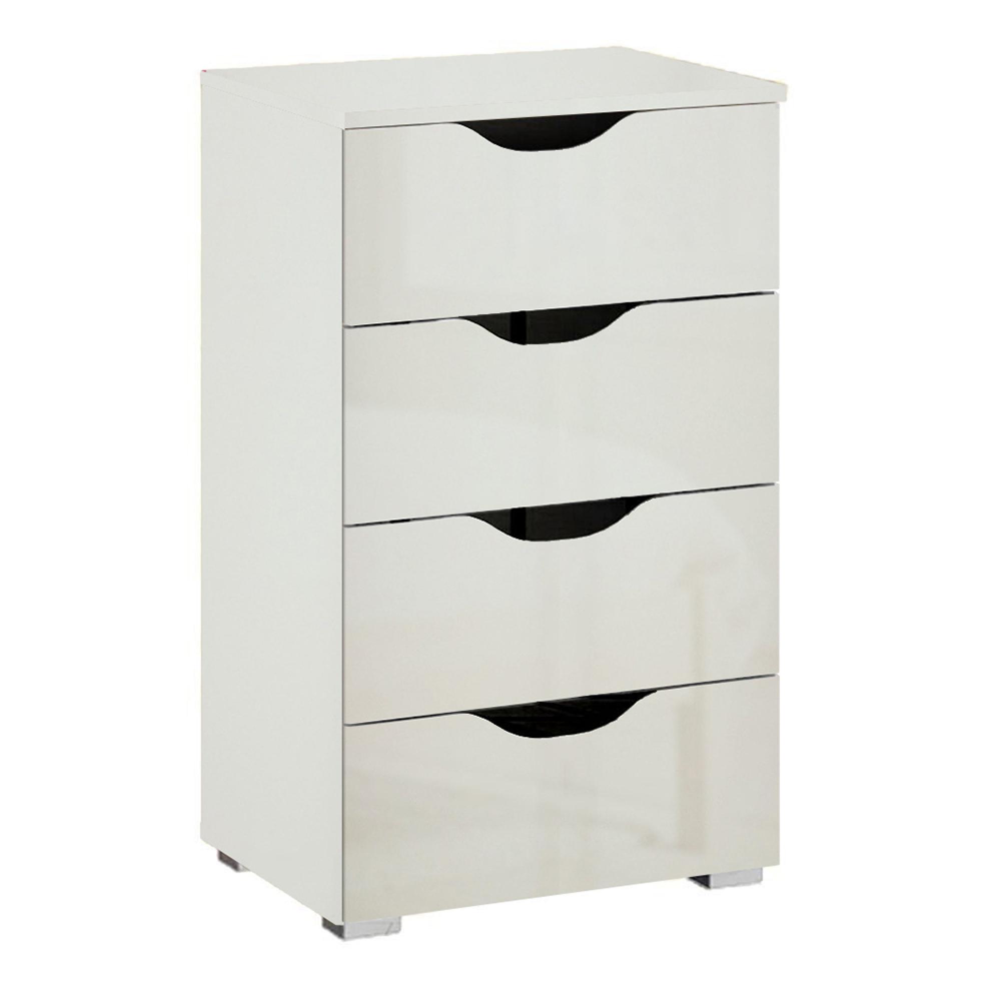 Arnstein Narrow Chest - 4 Drawer - Alpine White & White High Gloss