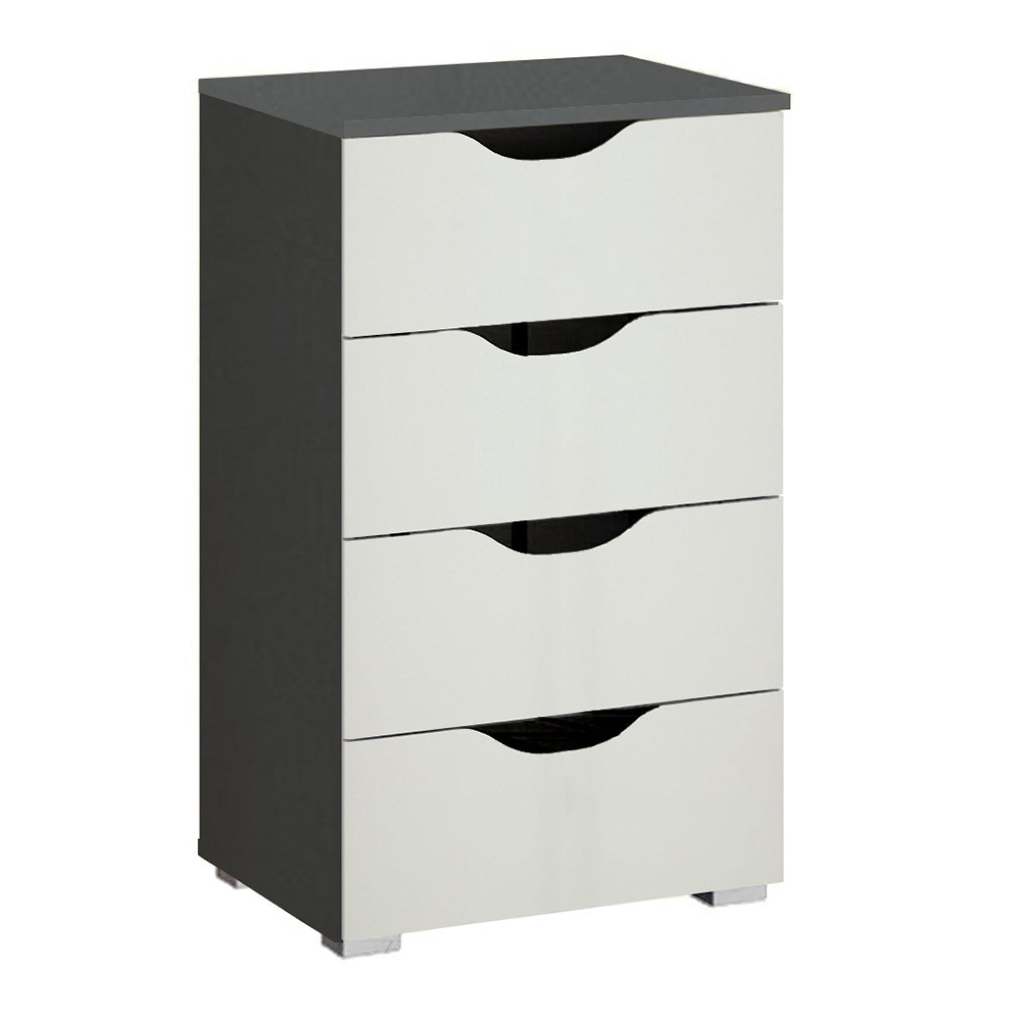 Arnstein Narrow Chest - 4 Drawer - Metallic Dark Grey & Alpine White