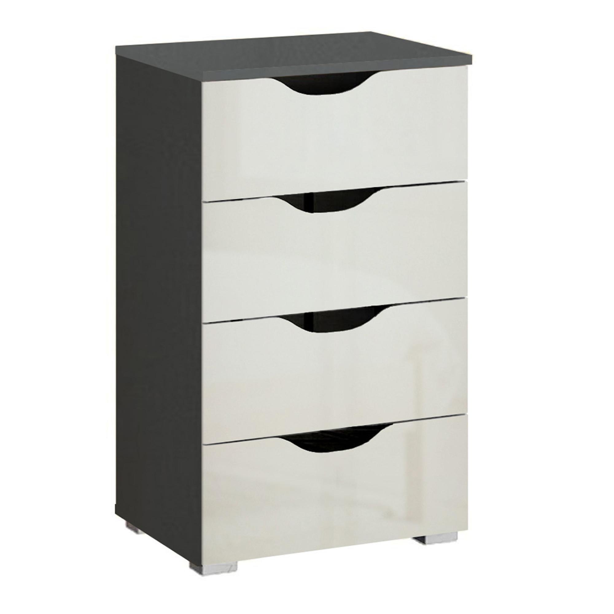 Arnstein Narrow Chest - 4 Drawer - Metallic Dark Grey & White High Gloss