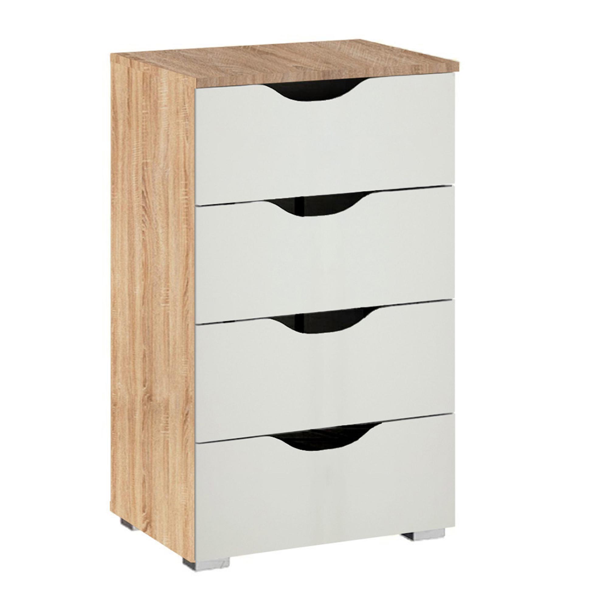 Arnstein Narrow Chest - 4 Drawer - Sonoma Oak & Alpine White