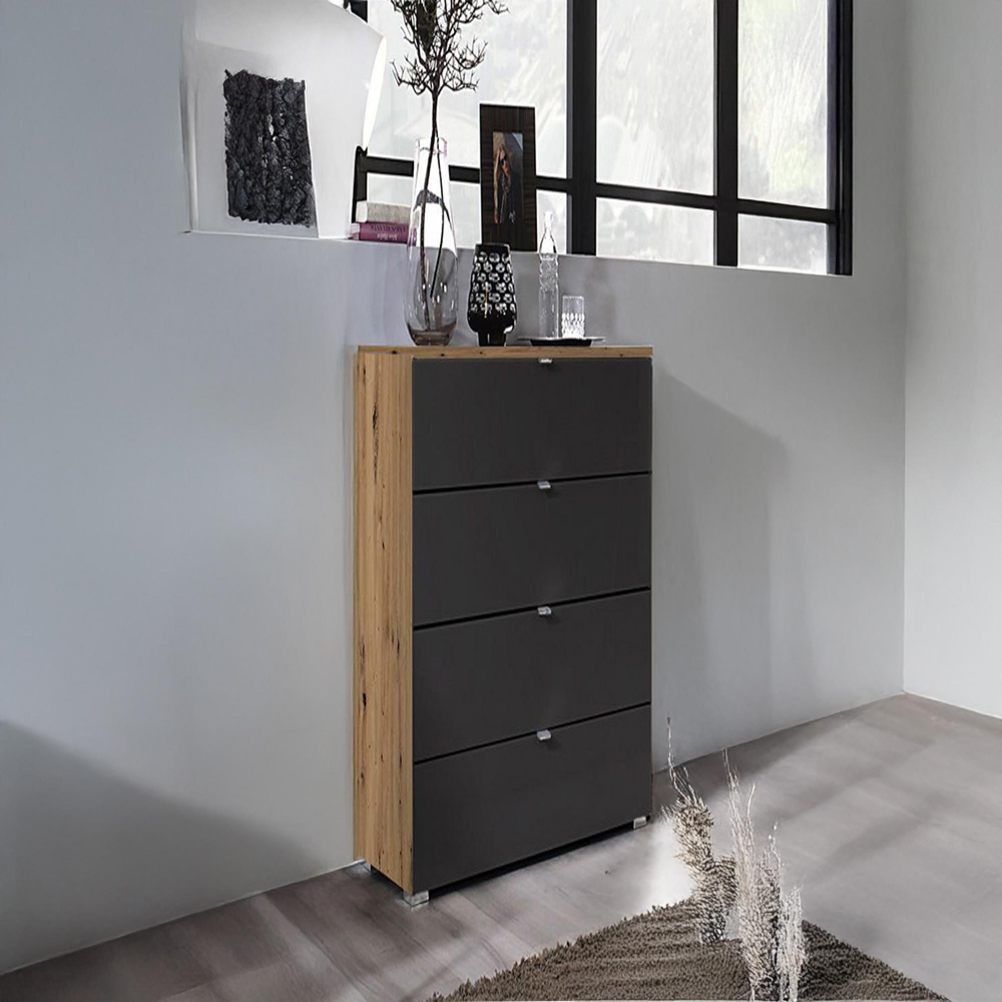 Erimo Narrow Chest - 4 Drawer - Artisan Oak & Basalt Glass