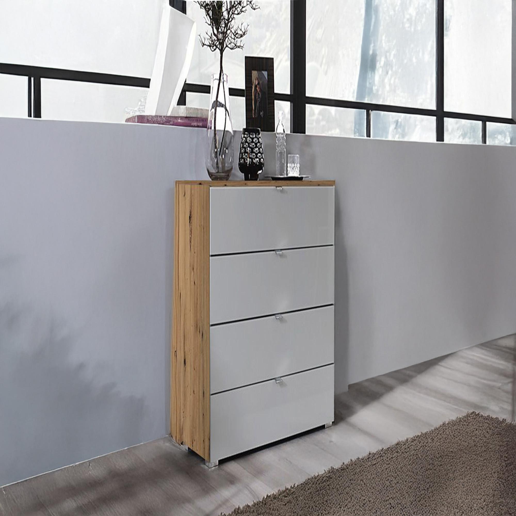 Erimo Narrow Chest - 4 Drawer - Artisan Oak & Silk Grey Glass