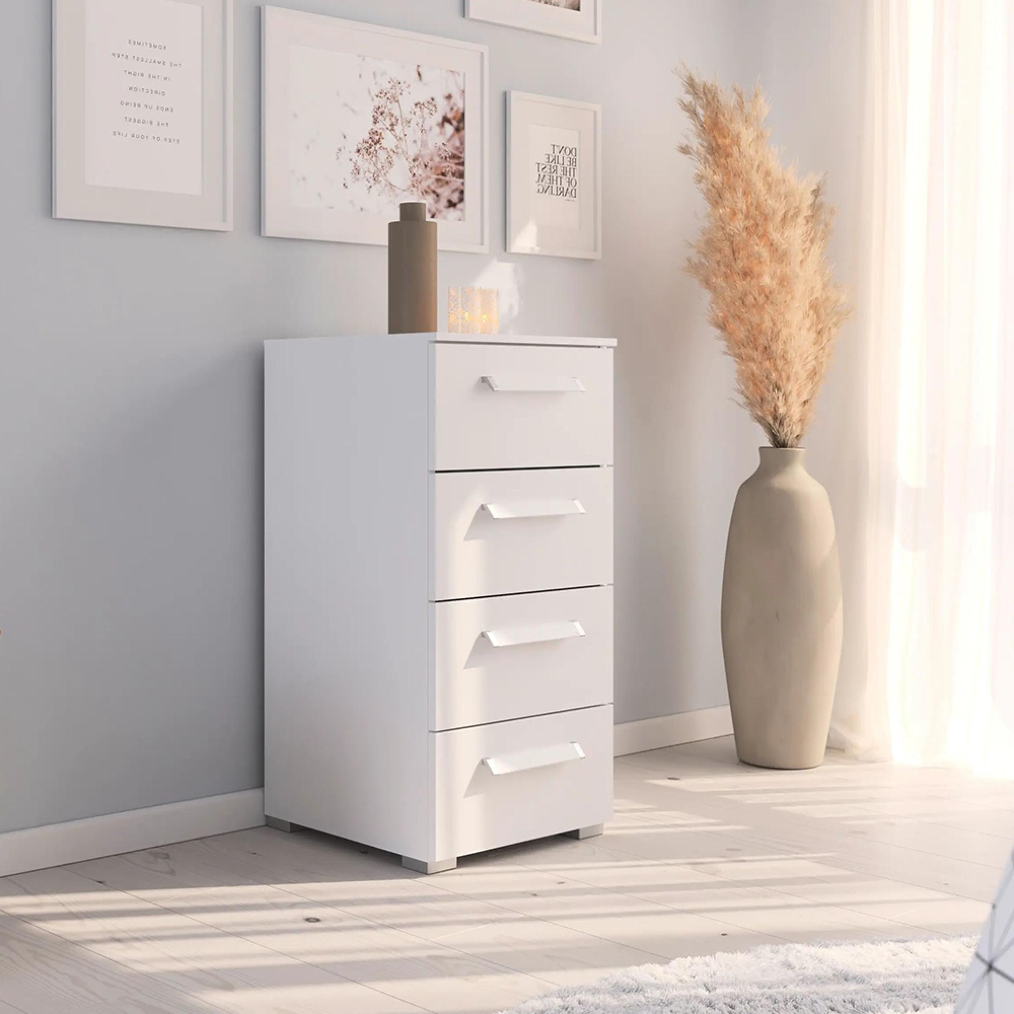 Evelyn Narrow Chest - 4 Drawer - Alpine White