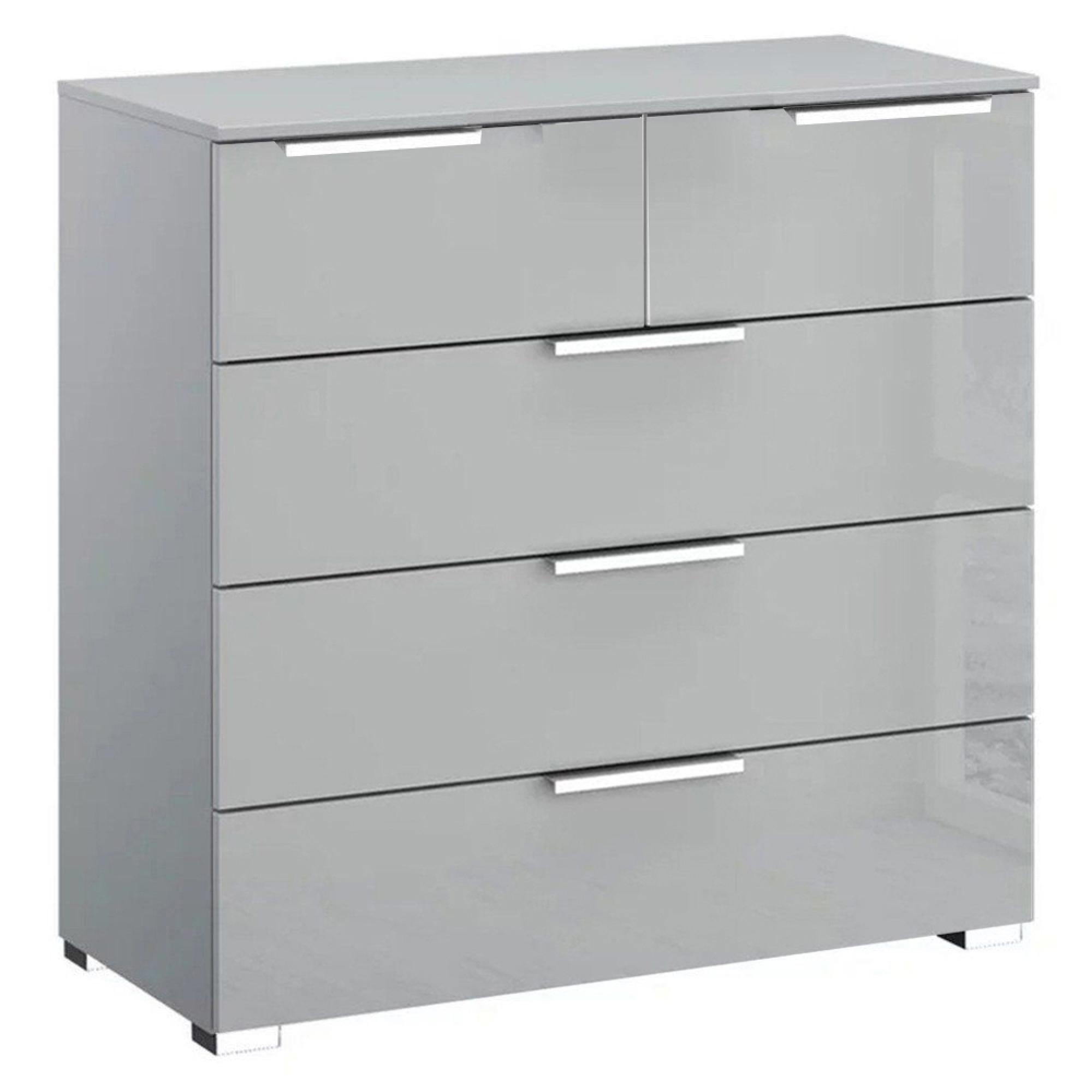 Miramar Chest - 3+2 Drawer - Silk Grey & Silk Grey Glass