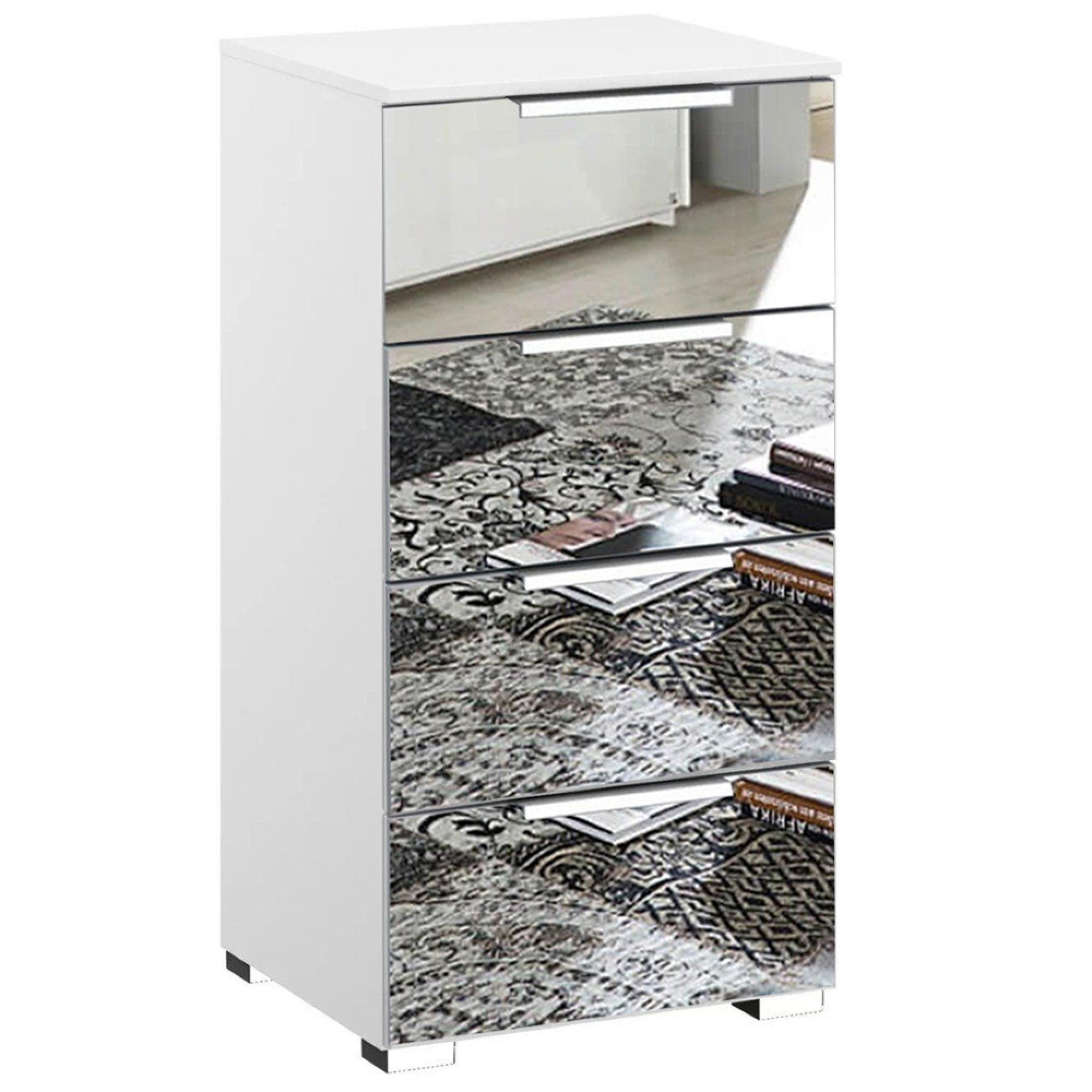 Miramar Mirrored Narrow Chest - 4 Drawer - Alpine White