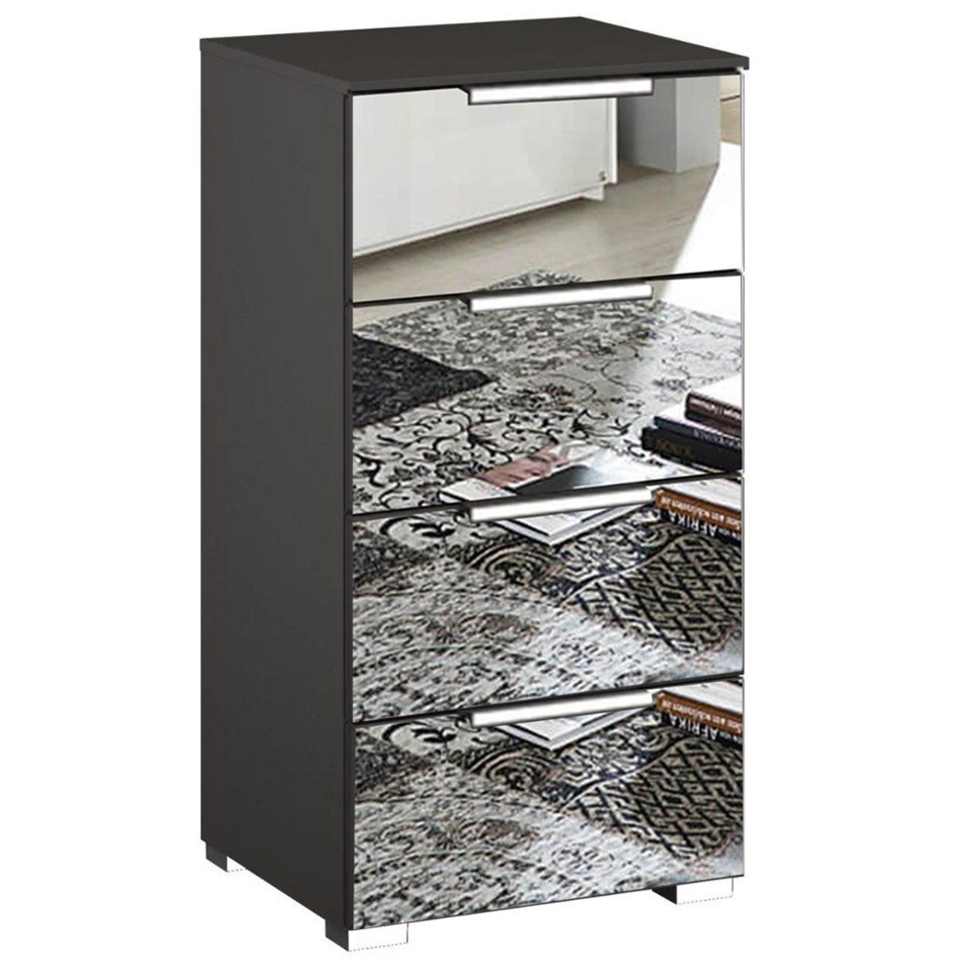 Miramar Mirrored Narrow Chest - 4 Drawer - Graphite