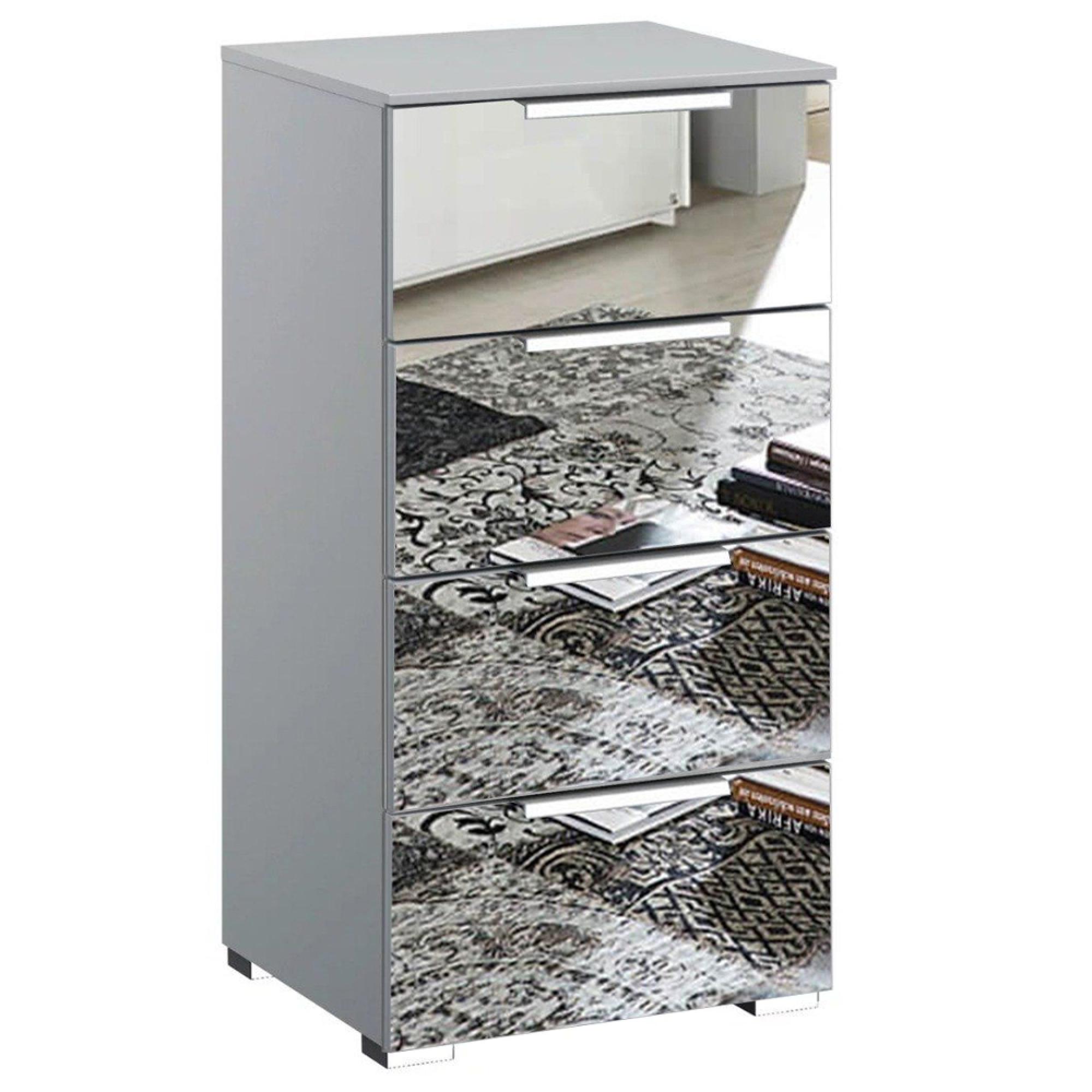 Miramar Mirrored Narrow Chest - 4 Drawer - Silk Grey