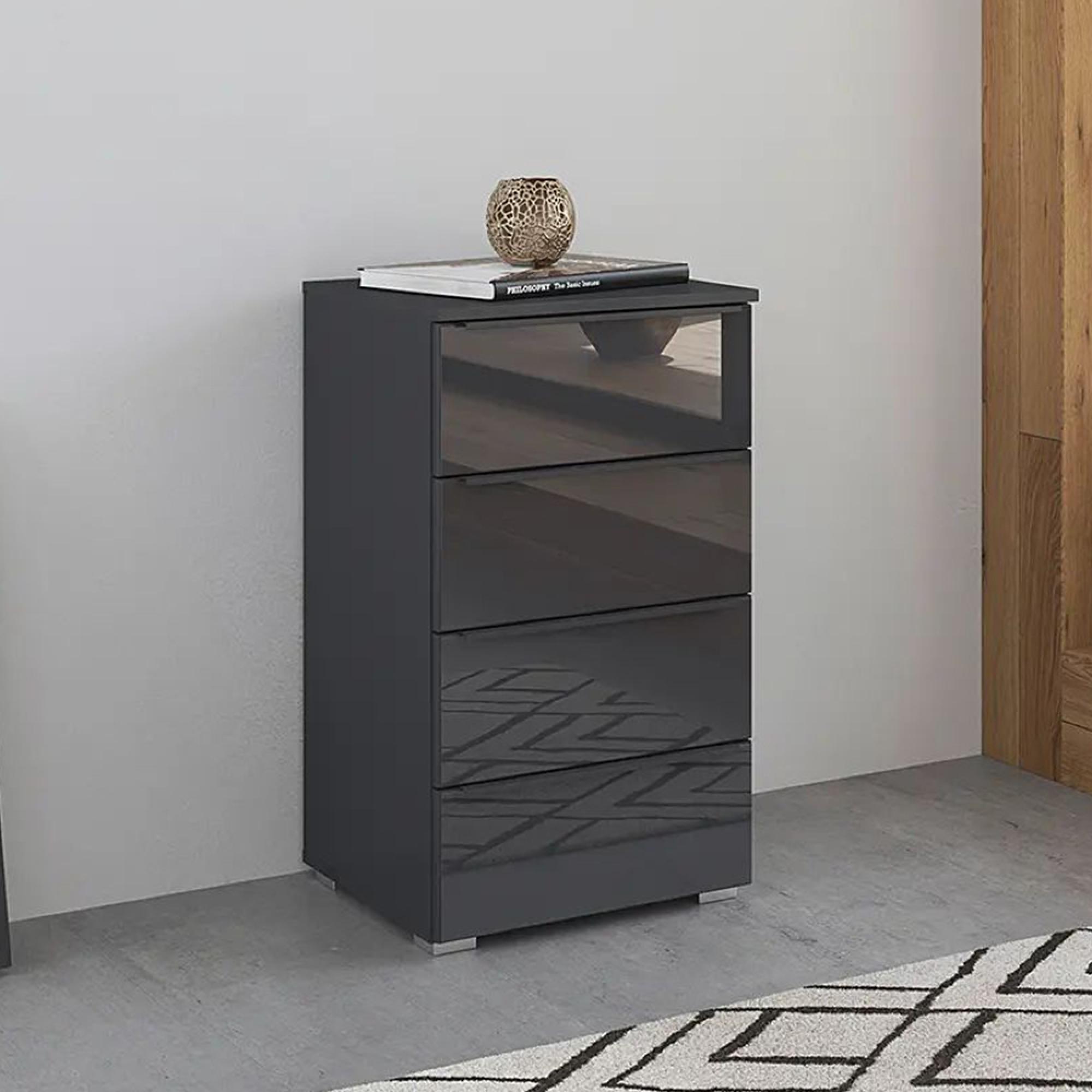 Monostar Chest - 4 Drawer - Metallic Dark Grey with Basalt Glass