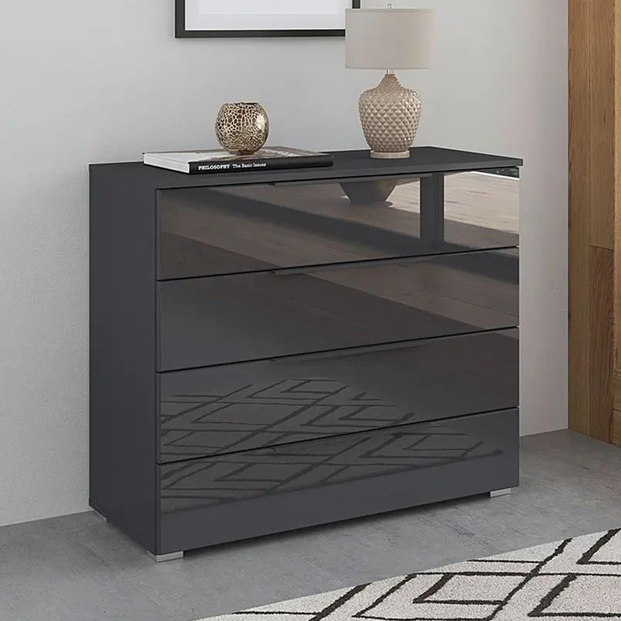 Monostar Wide Chest - 4 Drawer - Metallic Dark Grey with Basalt Glass