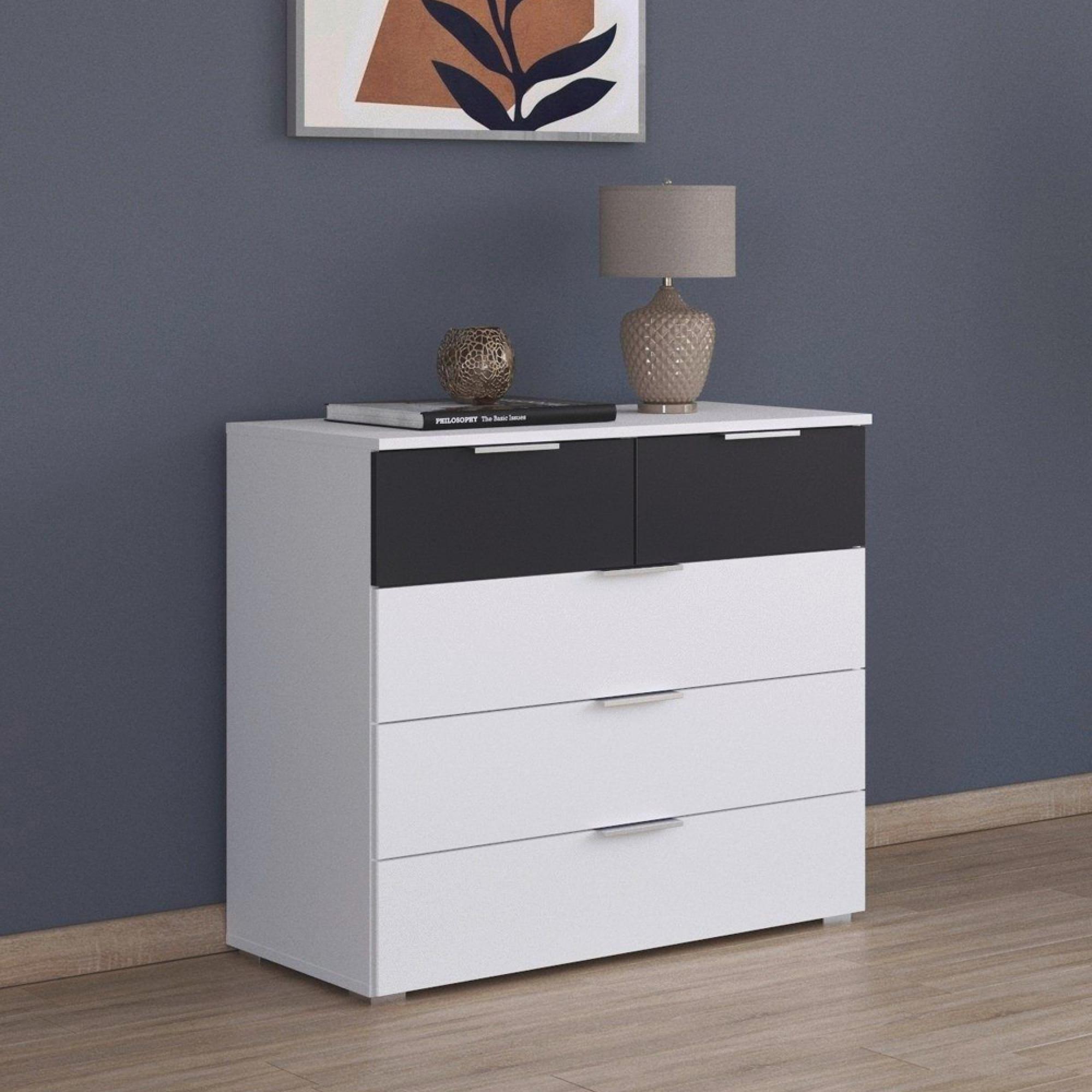 Monza Chest - 5 Drawer - Alpine White & Metallic Dark Grey