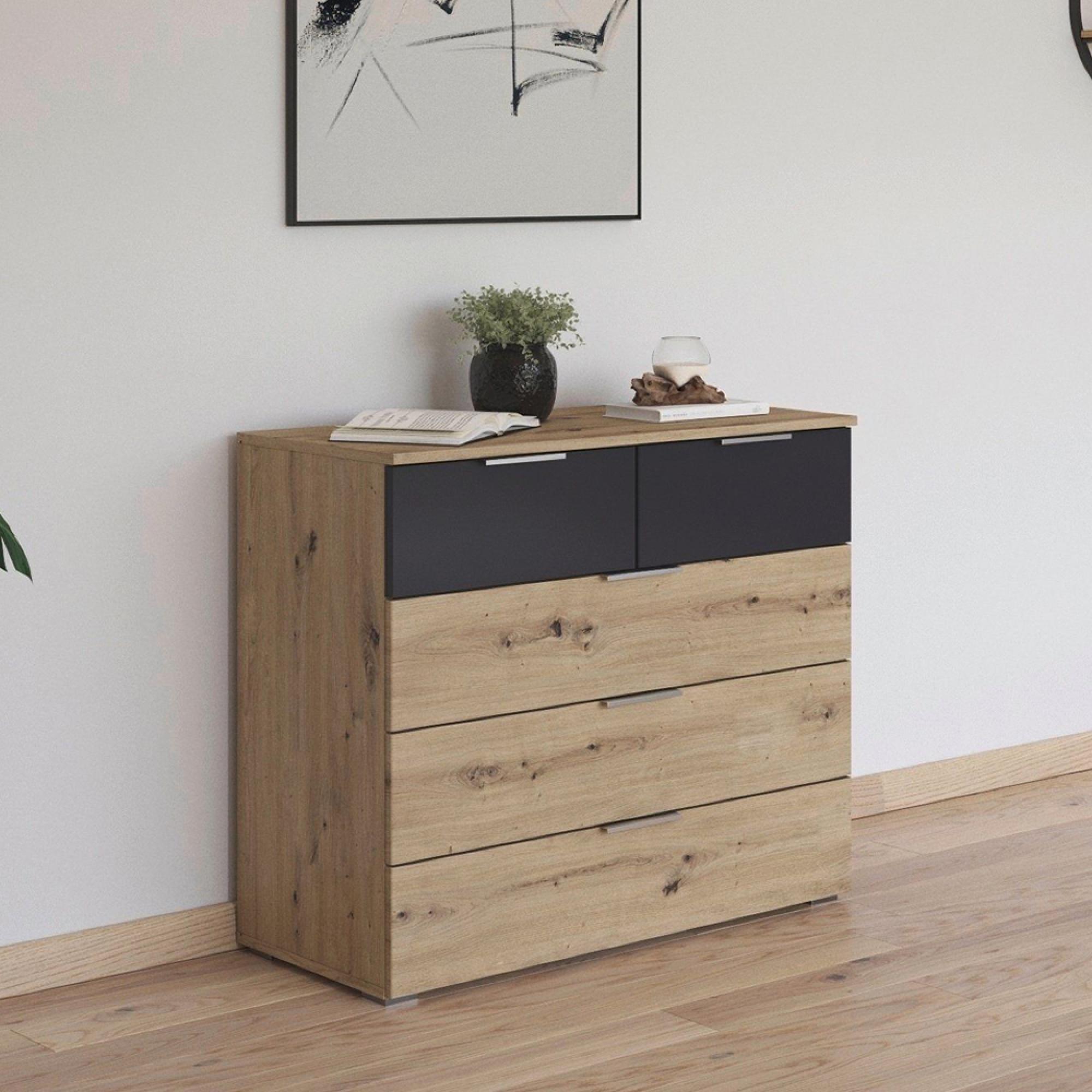 Monza Chest - 5 Drawer - Artisan Oak & Metallic Dark Grey