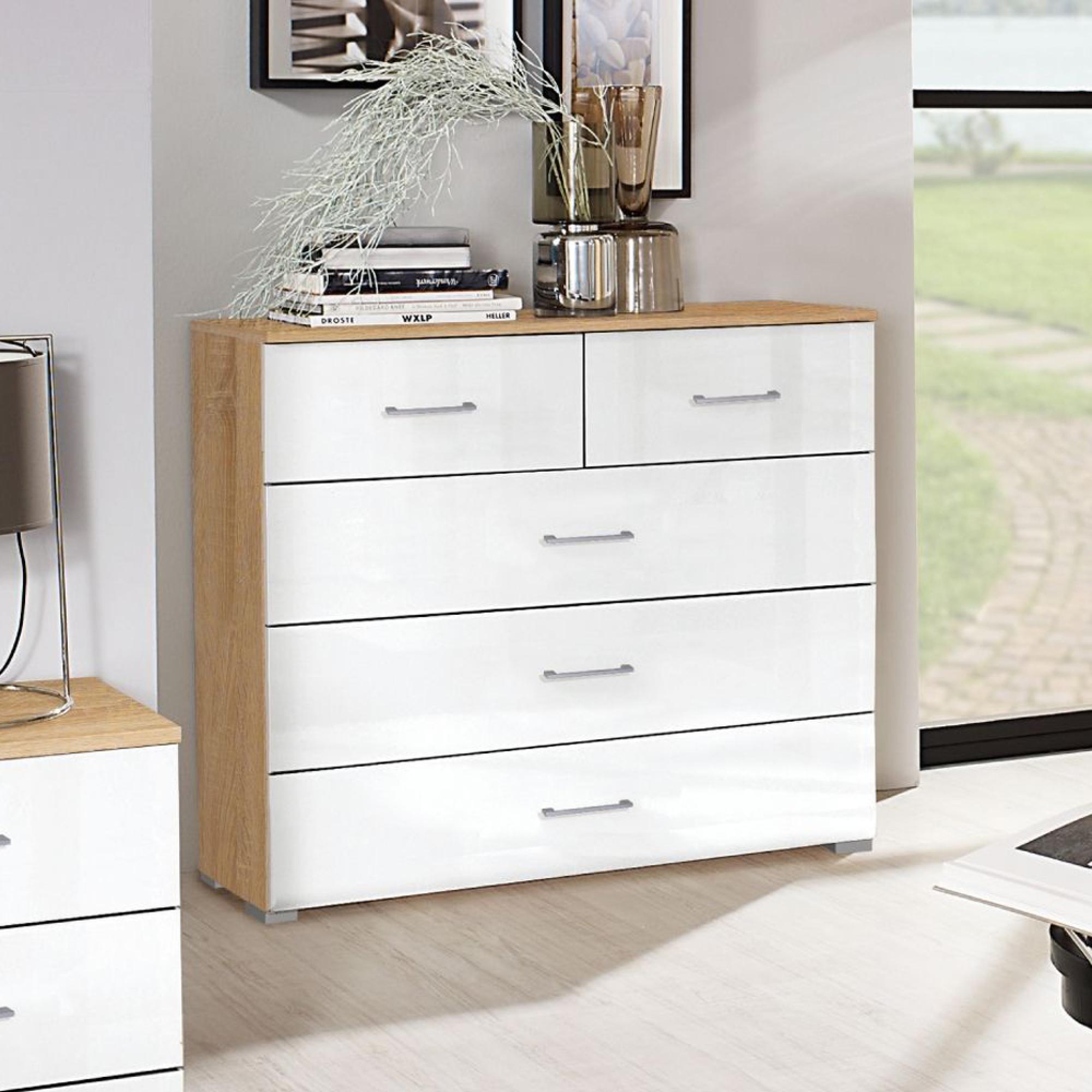 Morella Chest - 3+2 Drawer - Sonoma Oak & White High Gloss