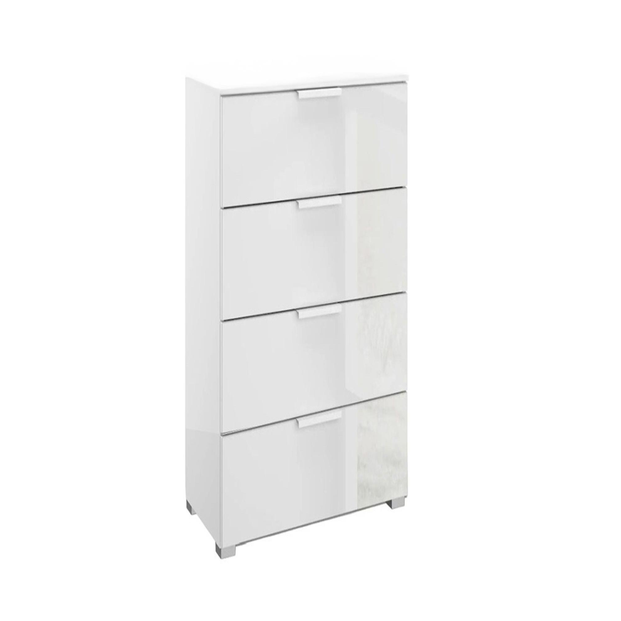 Skat Meridian Chest - 4 Drawer - Narrow - Alpine White & Crystal White Glass