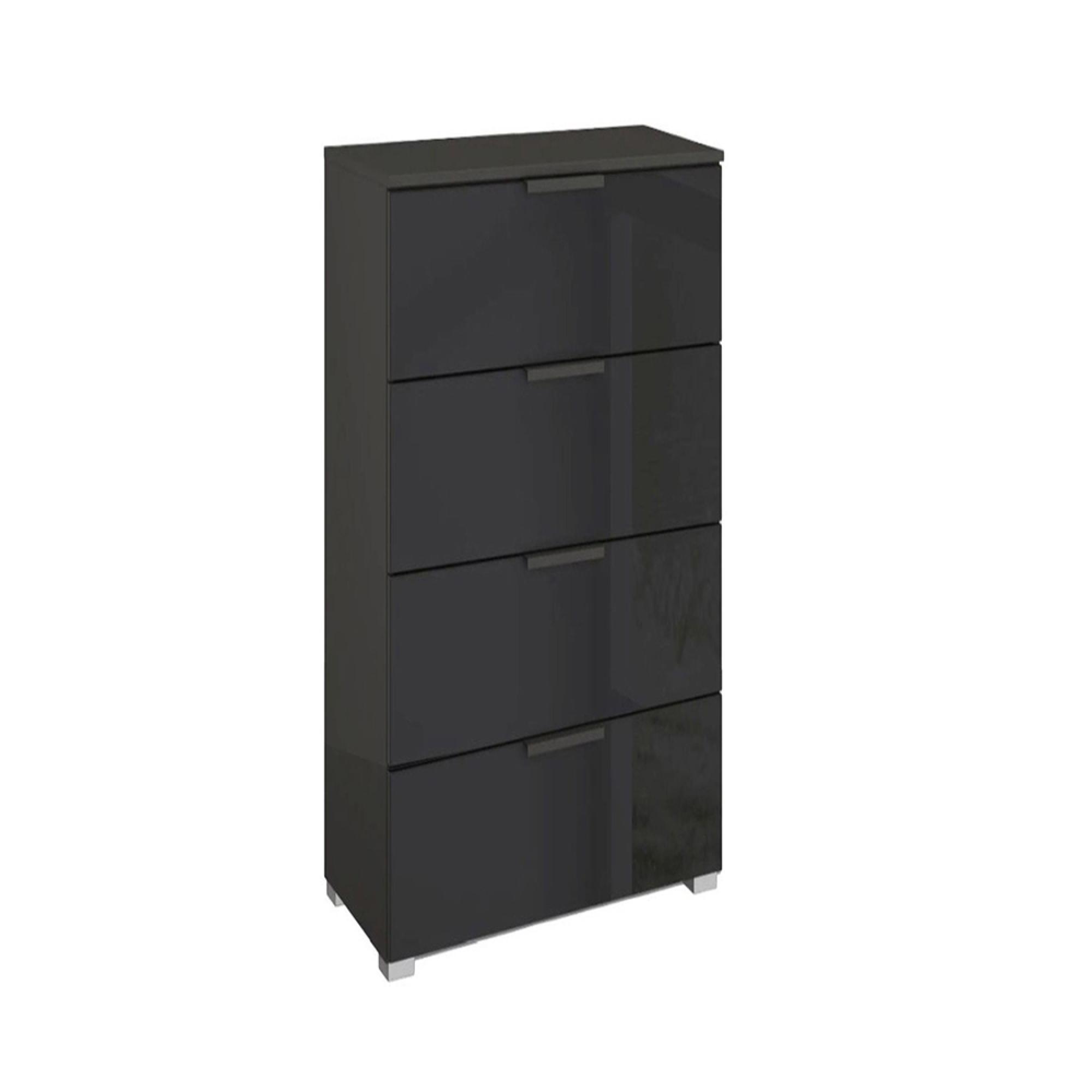 Skat Meridian Chest - 4 Drawer - Narrow - Graphite & Basalt Glass