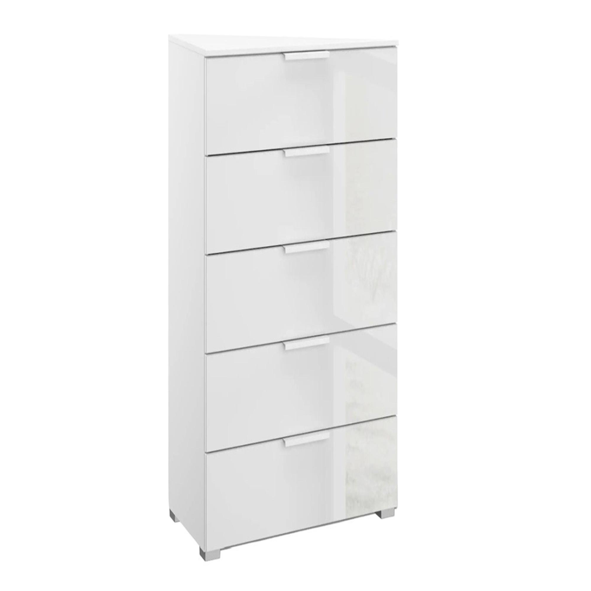 Skat Meridian Chest - 5 Drawer - Tall - Alpine White & Crystal White Glass