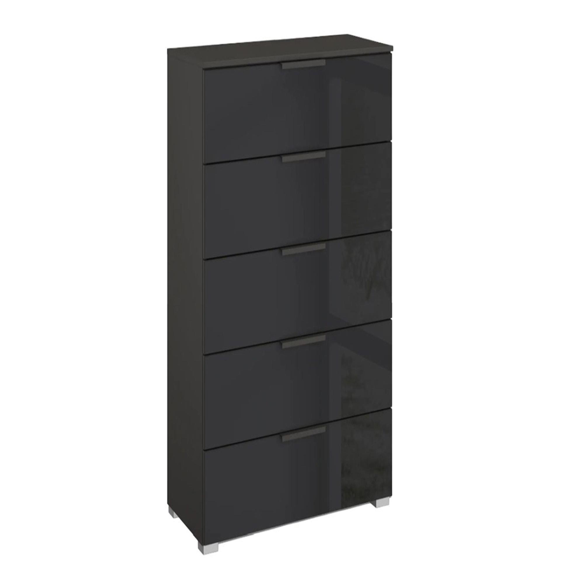Skat Meridian Chest - 5 Drawer - Tall - Graphite & Basalt Glass