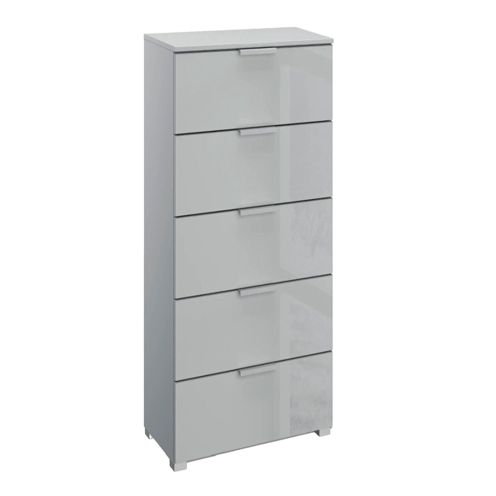 Skat Meridian Chest - 5 Drawer - Tall - Silk Grey & Silk Grey Glass
