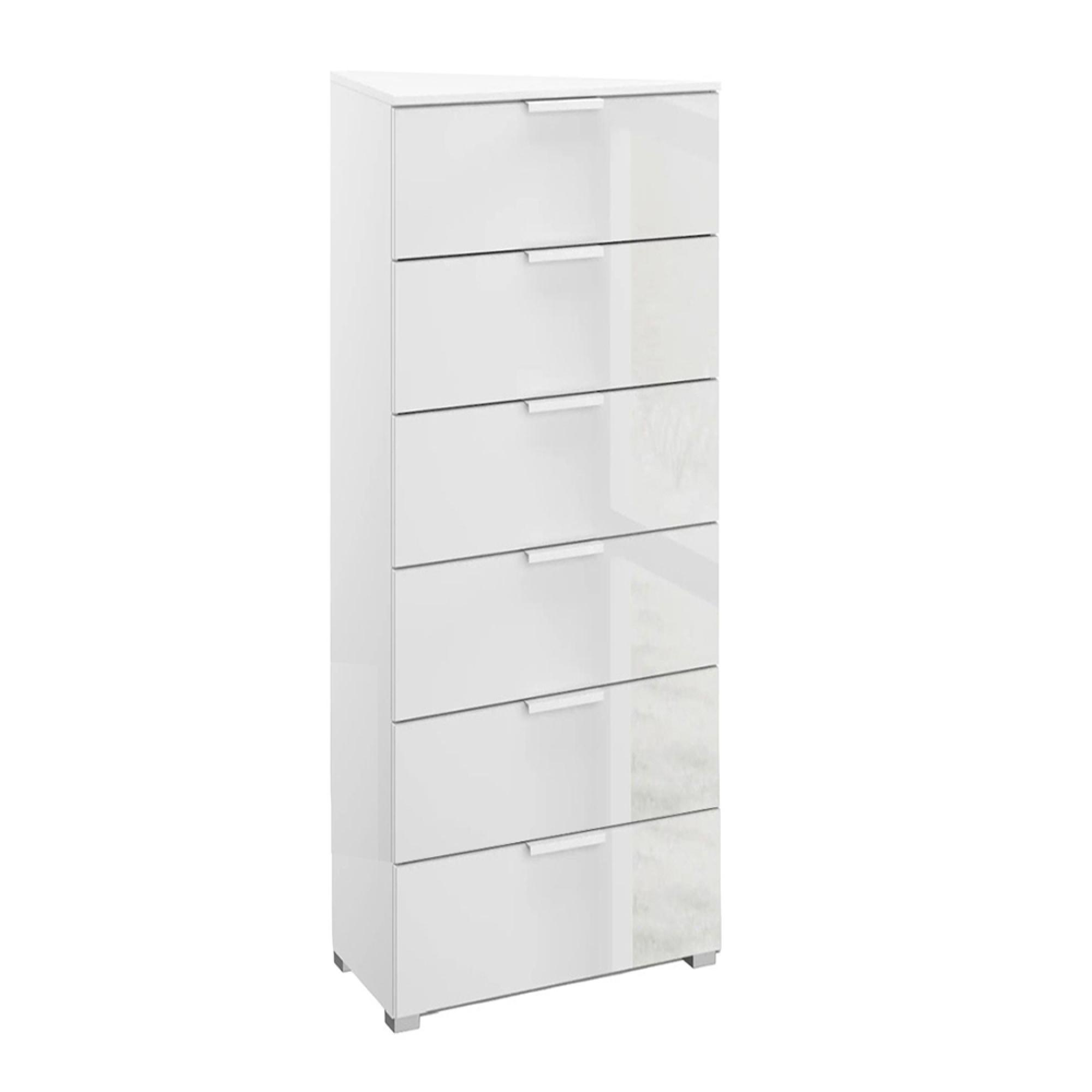Skat Meridian Chest - 6 Drawer - Tall - Alpine White & Crystal White Glass