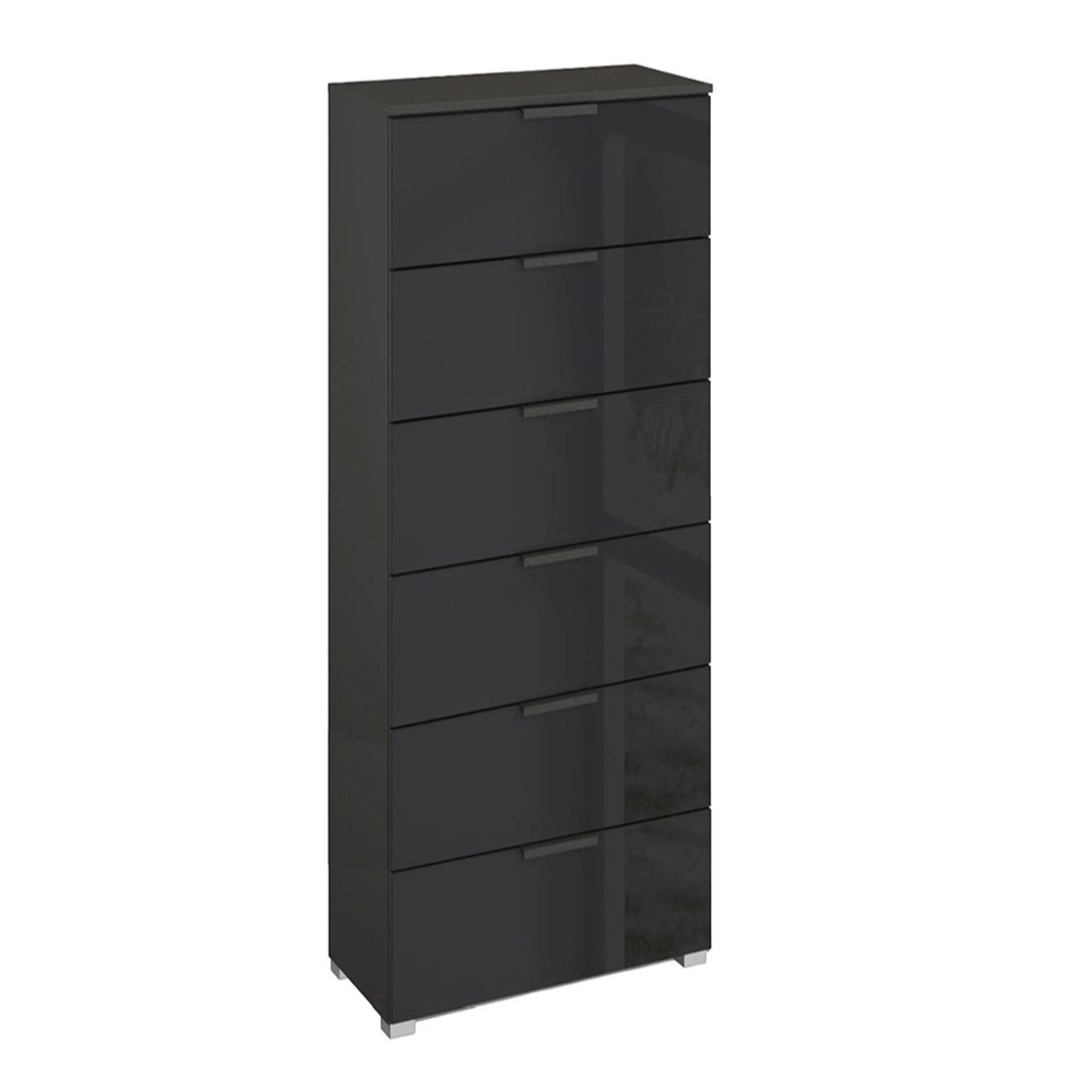 Skat Meridian Chest - 6 Drawer - Tall - Graphite & Basalt Glass