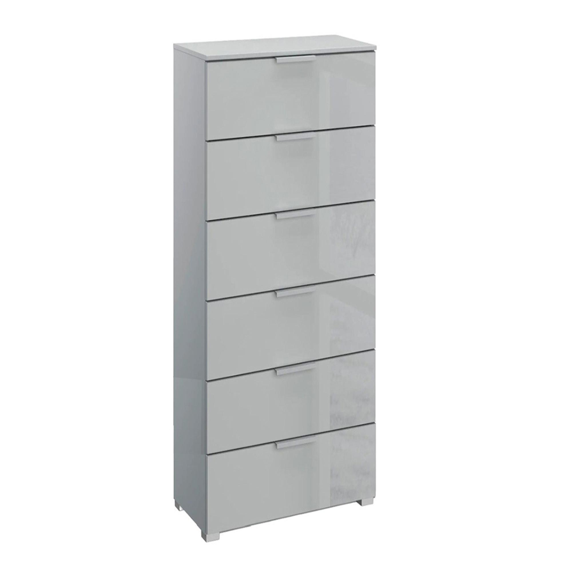 Skat Meridian Chest - 6 Drawer - Tall - Silk Grey & Silk Grey Glass
