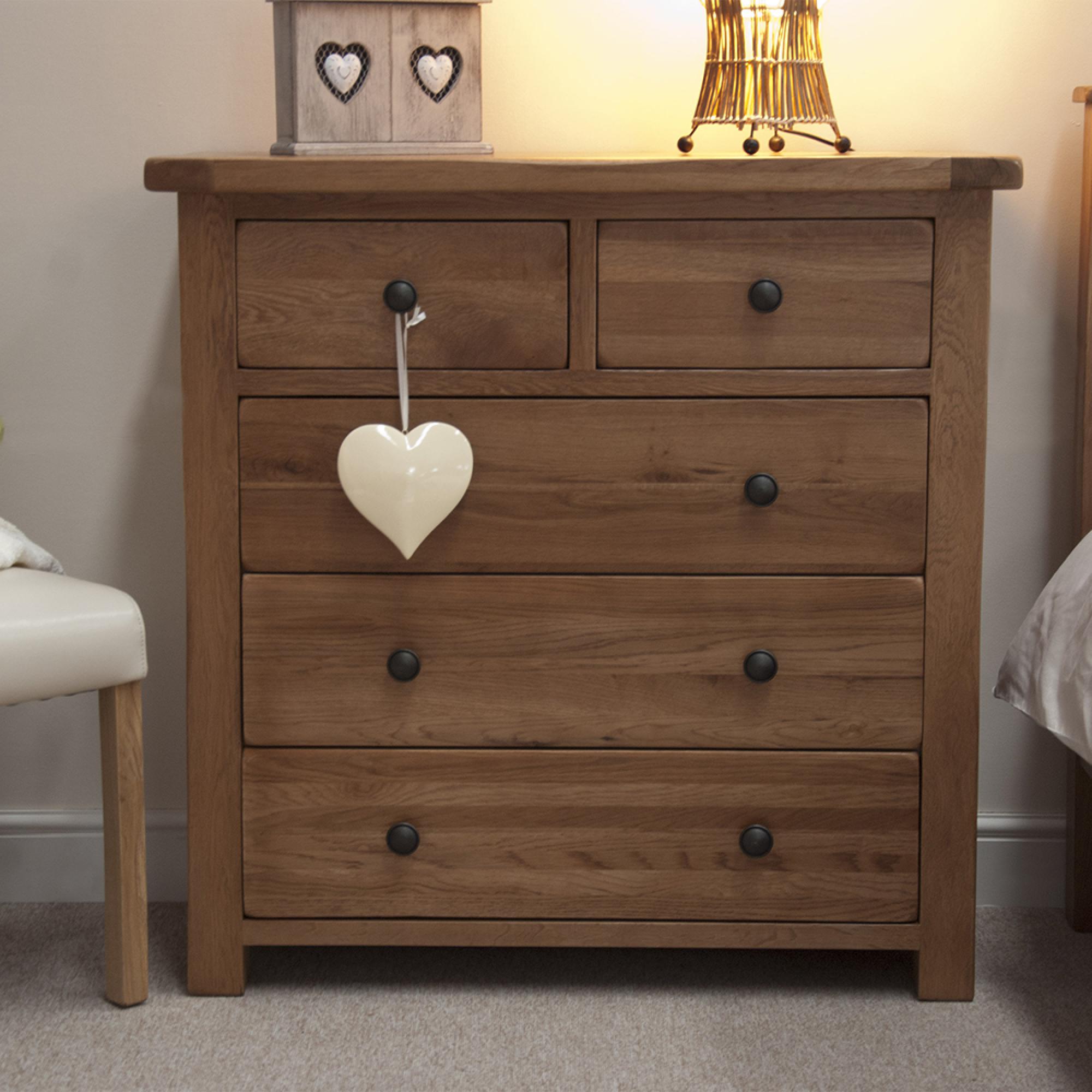 Rustic Oak Chest of Drawers - 3+2 Drawer - Oak