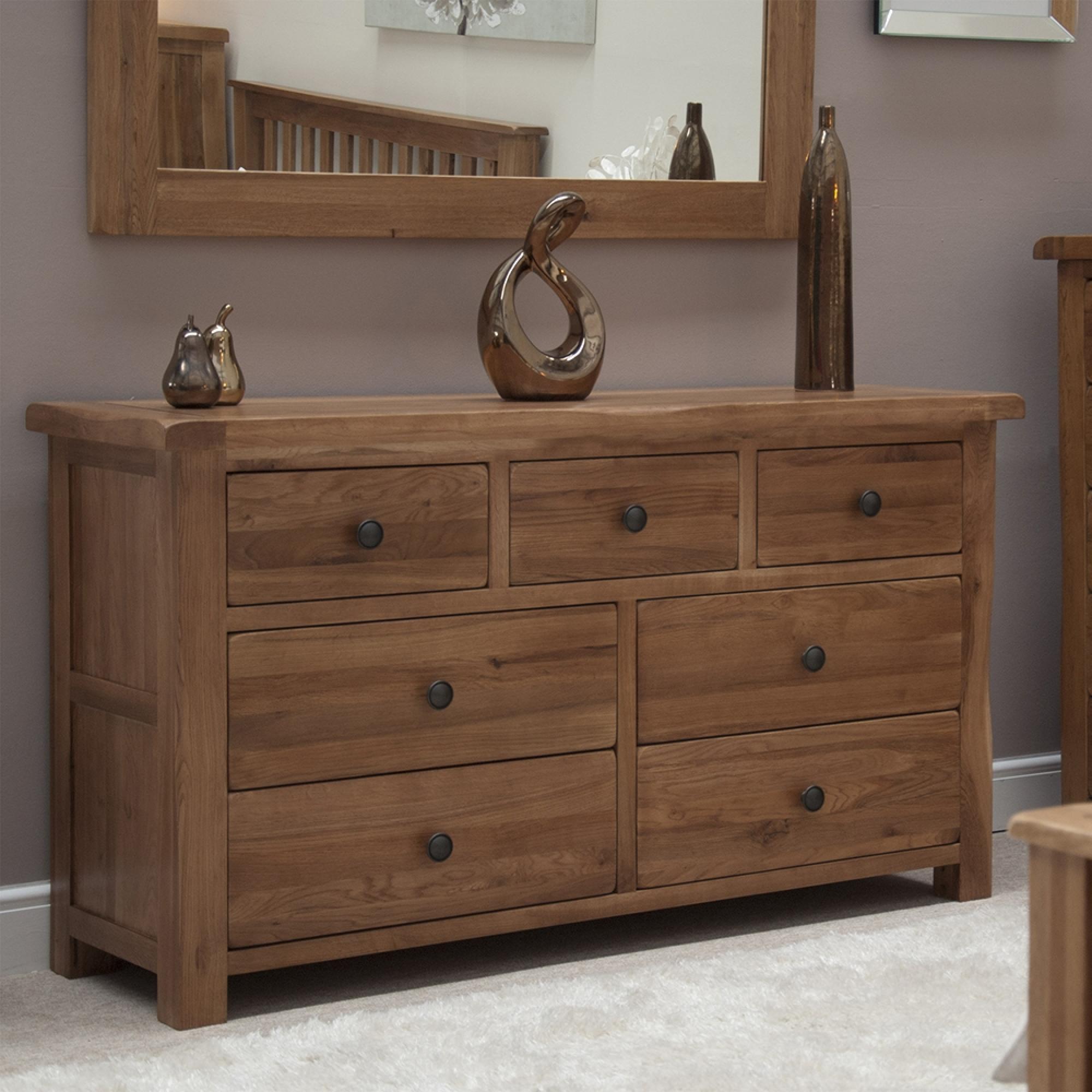 Rustic Oak Chest of Drawers - 4+3 Drawer - Wide - Oak