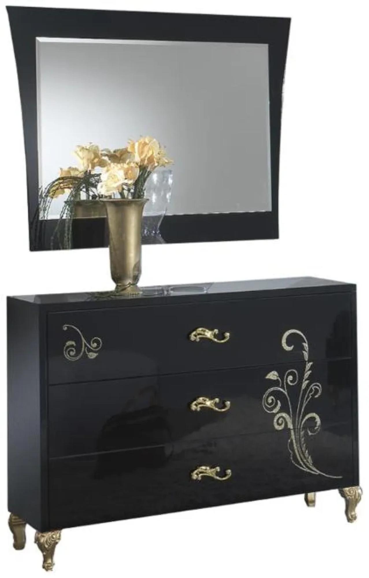 Sofia Dresser - 3 Drawer - with Mirror - Black Italian