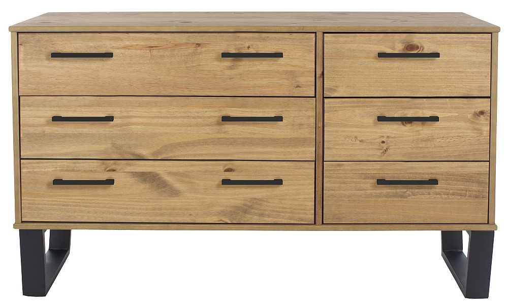 Texas Wide Chest - 6 Drawer - Industrial Style - Oak