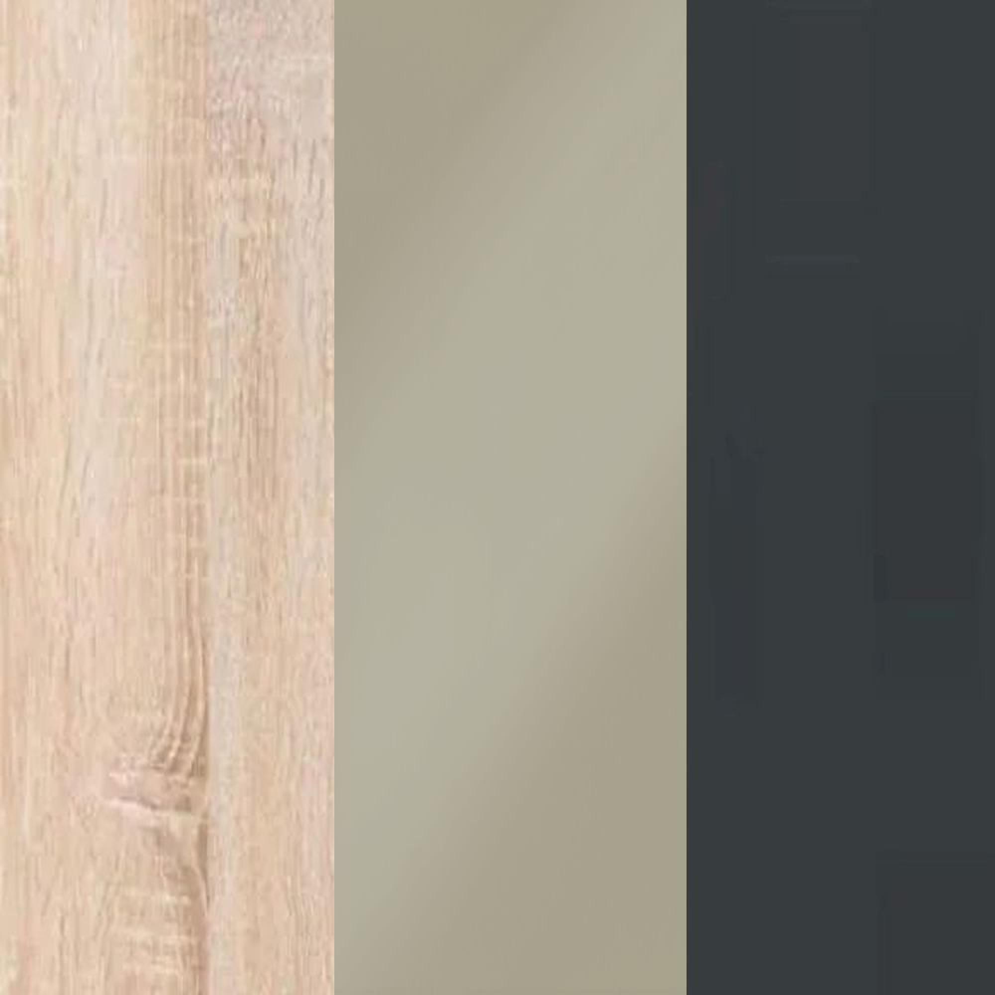 Rustic Oak Carcase and Pebble Grey Glass Front with Slate Handle 605