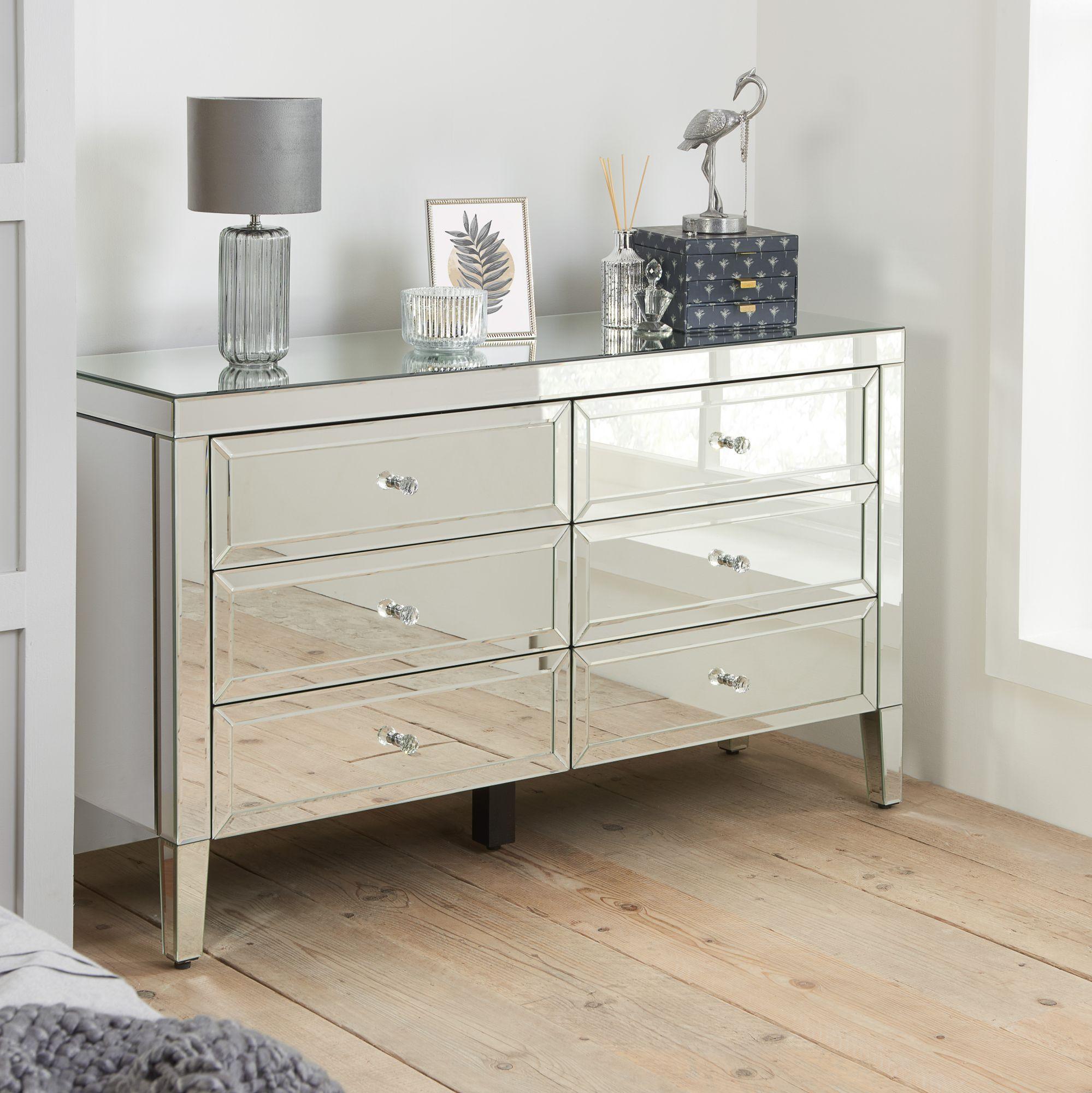 Valencia Wide Chest - 6 Drawer - Mirrored