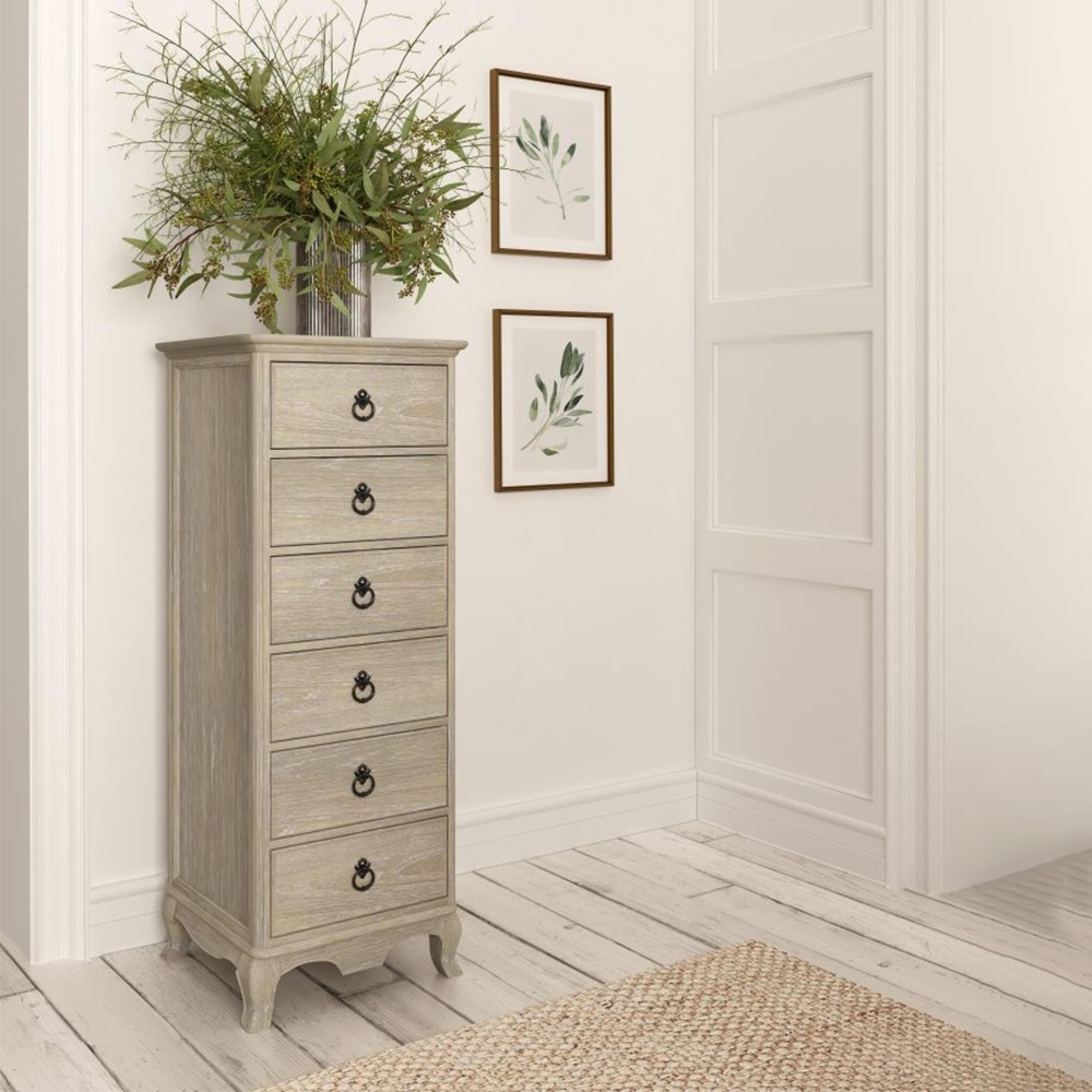 Camille Tall Chest - 6 Drawer - Grey Oak