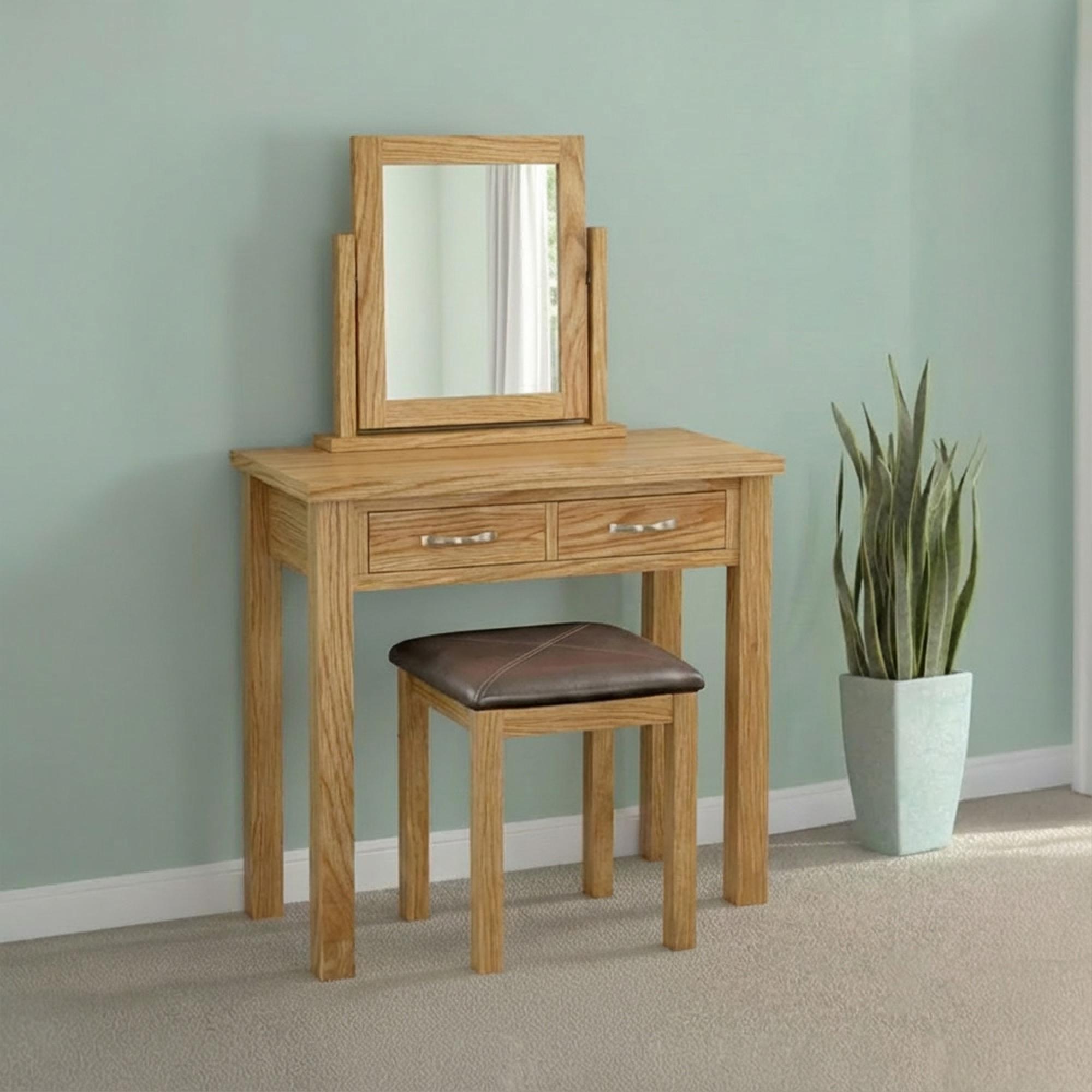 New Trinity Dressing Table Set - 2 Drawer - Natural Oak