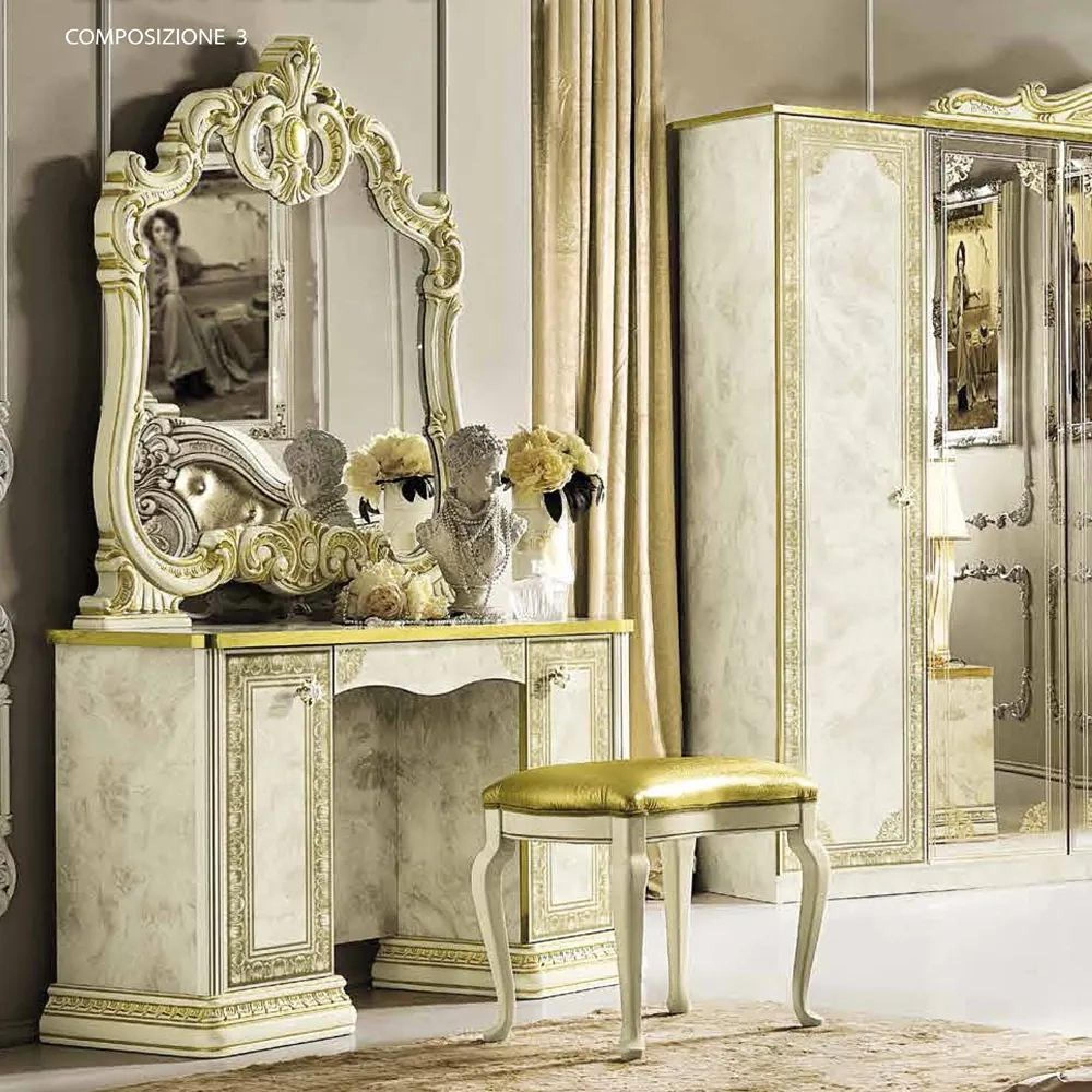 Leonardo Dressing Table - Double Pedestal - Ivory Gloss and Gold
