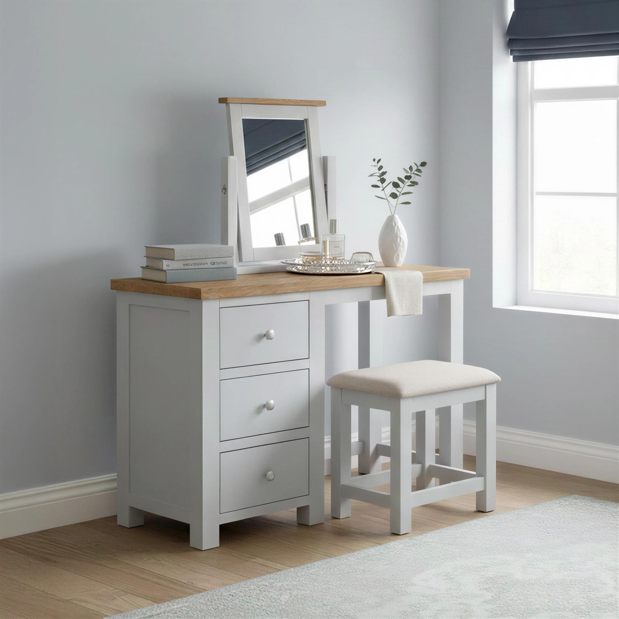 Lundy Dressing Table - 3 Drawer Single with Stool - Grey Painted