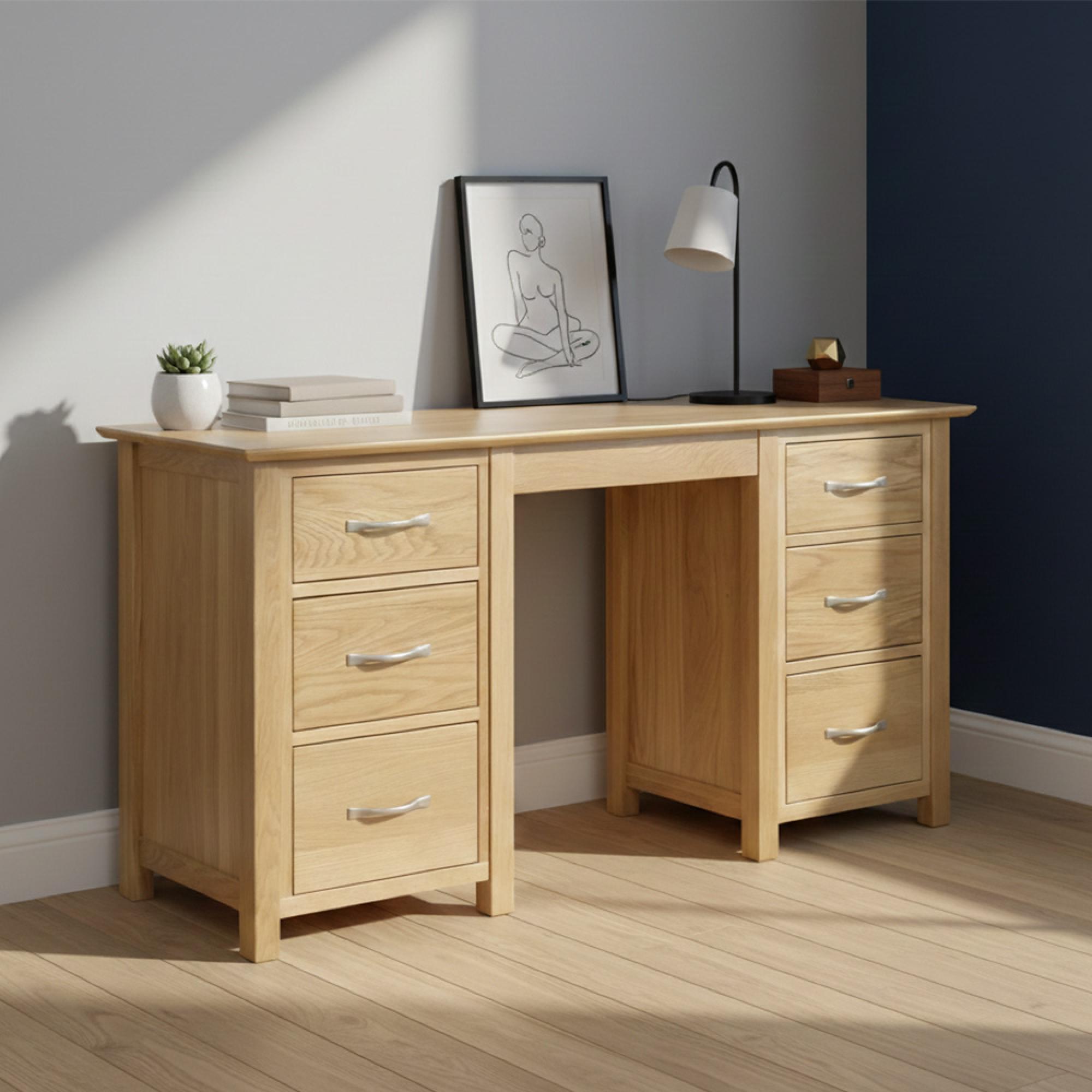 Nimbus Dressing Table - 6 Drawer Double - Oak