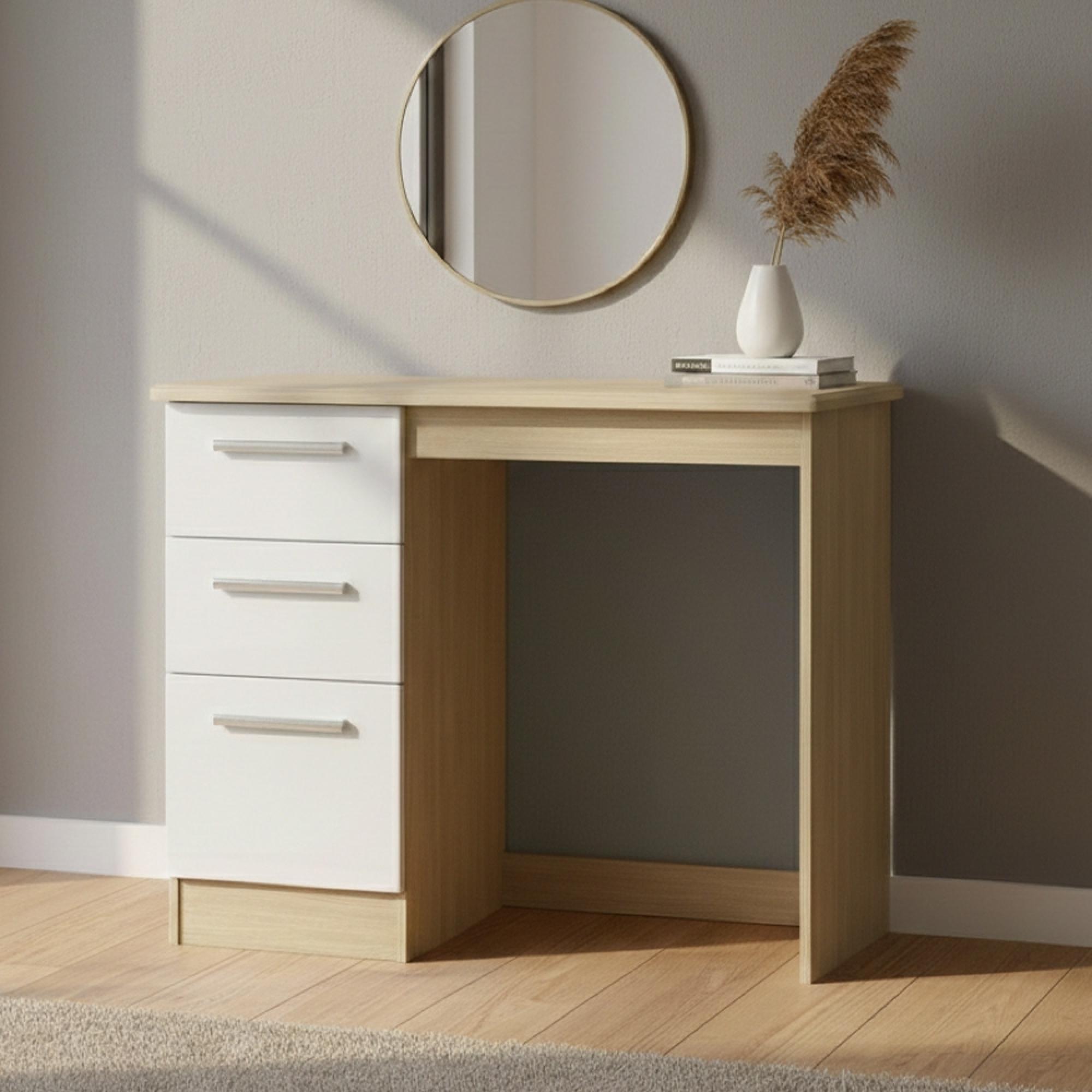 Knightsbridge Dressing Table - Single - 3 Drawer - White Gloss and Light Oak
