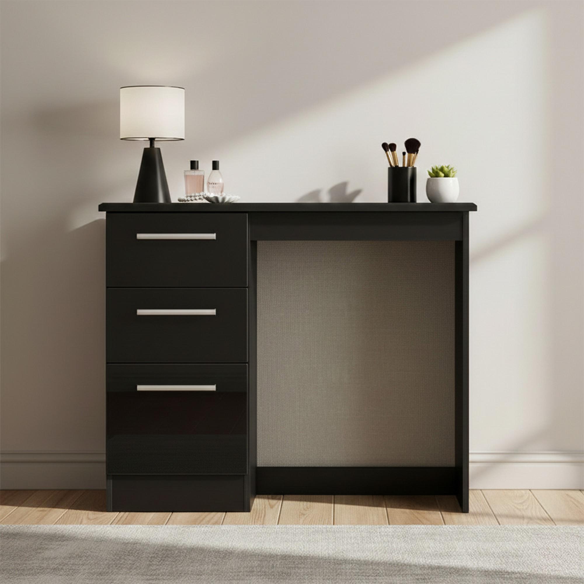 Knightsbridge Single Dressing Table - 3 Drawer - Black Gloss
