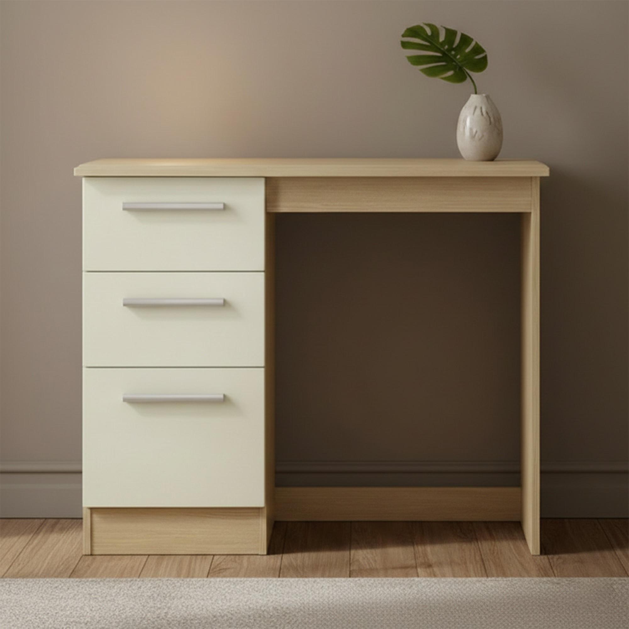 Knightsbridge Dressing Table - 3 Drawer - Single - Cream Gloss and Light Oak