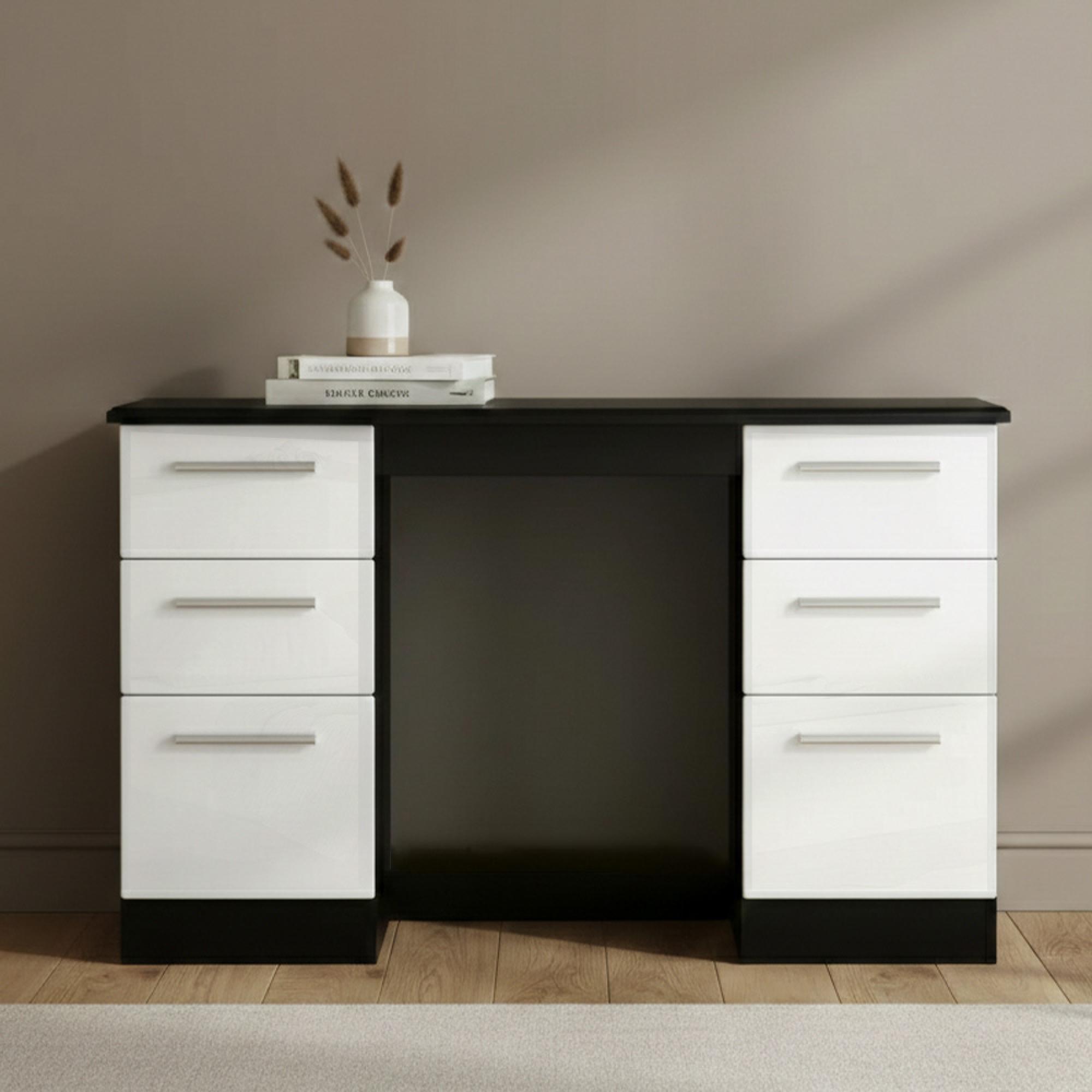 Knightsbridge Dressing Table - Double - 6 Drawer - White Gloss and Black