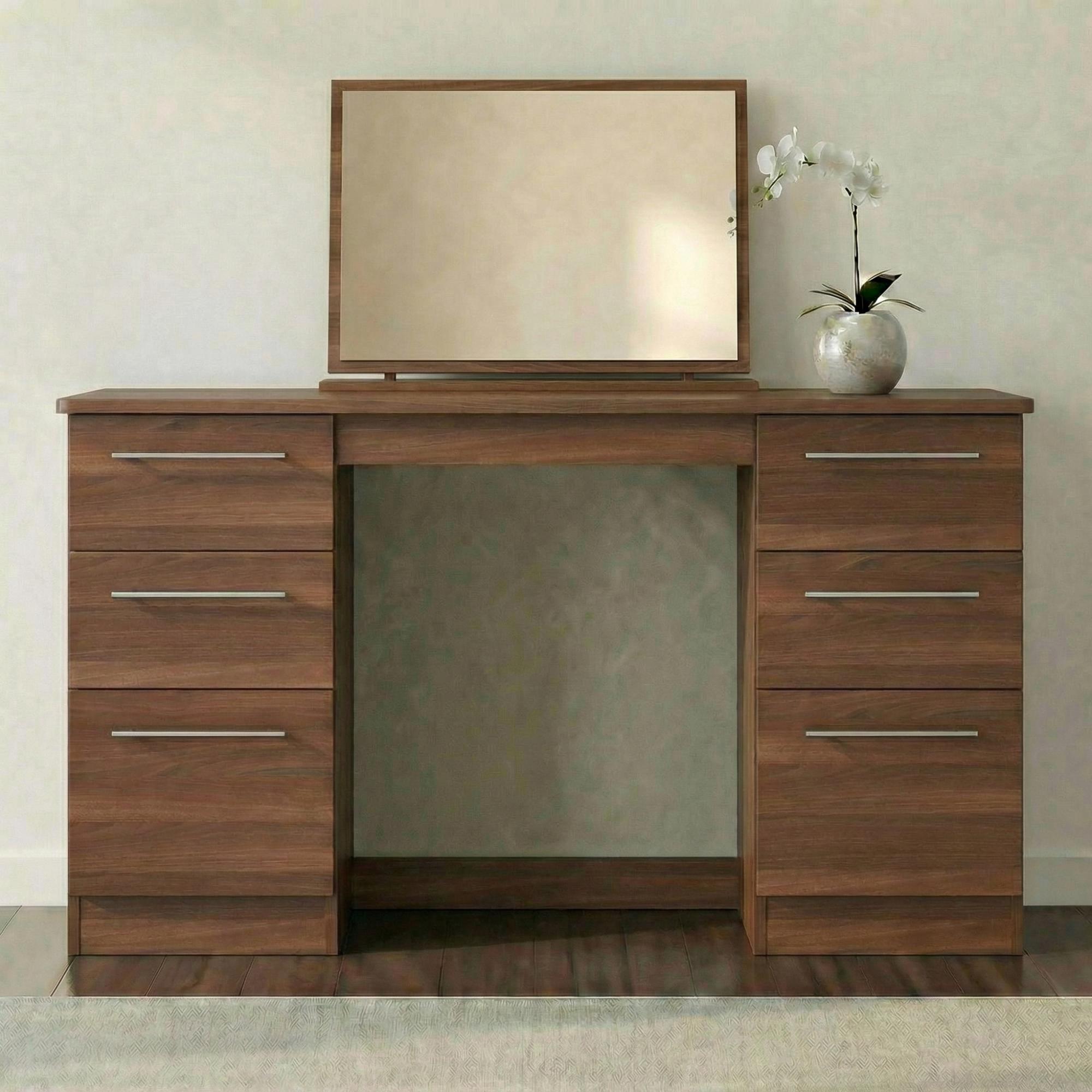 Sherwood Double Dressing Table - 6 Drawer - Walnut