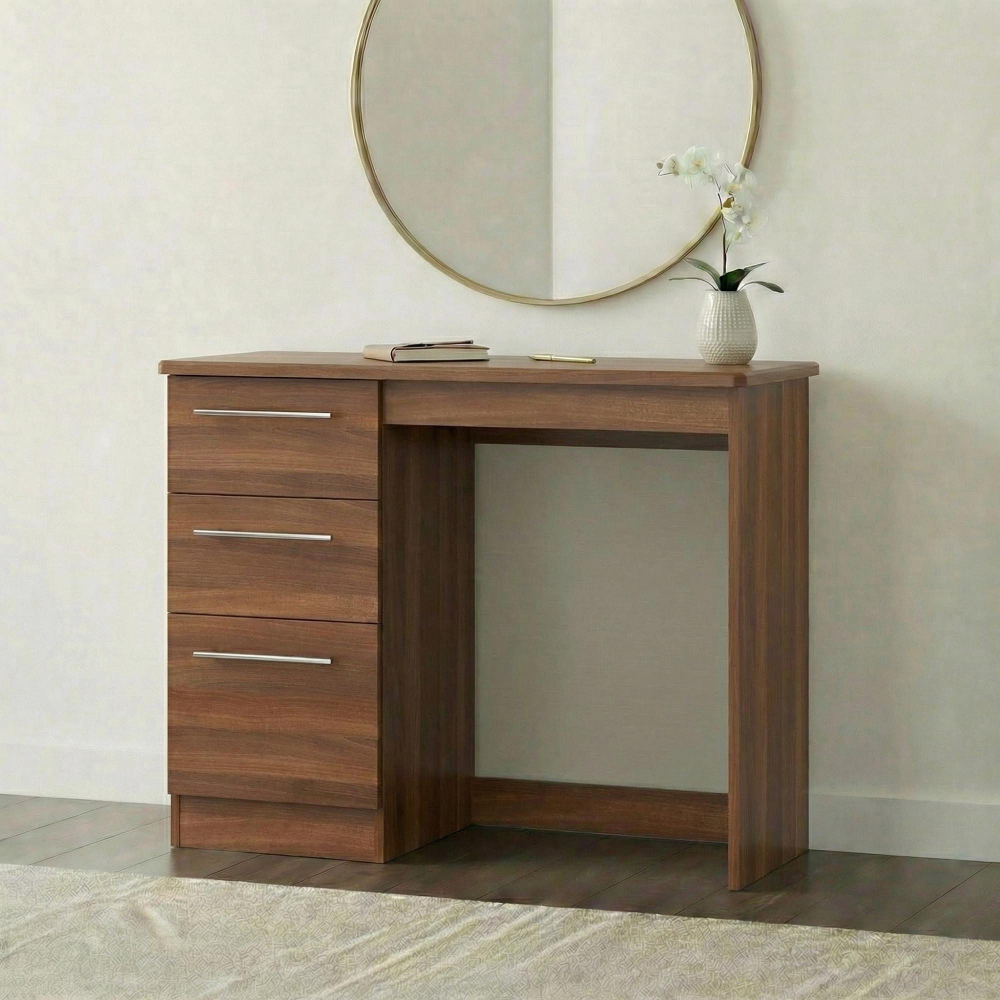 Sherwood Single Dressing Table - 3 Drawer - Walnut