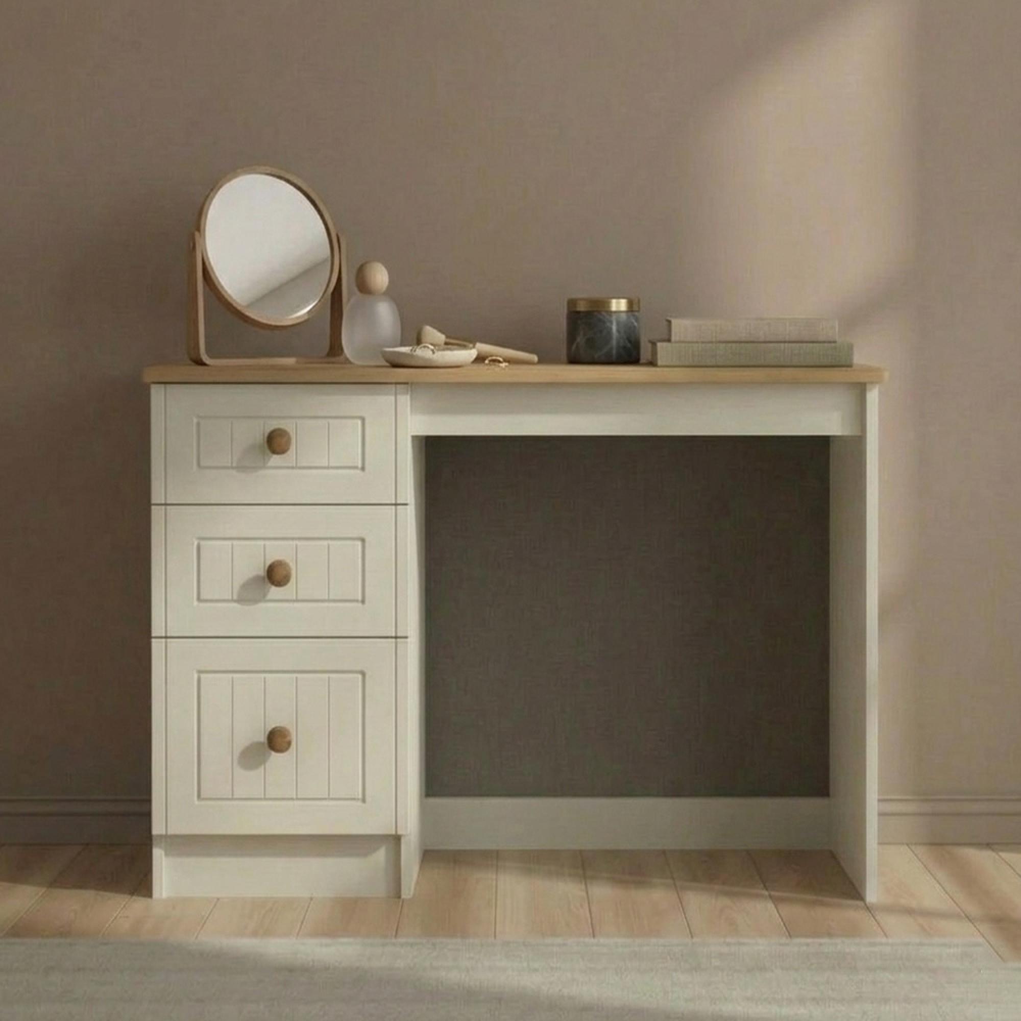 Warwick Dressing Table - 3 Drawer - Single - Cream and Oak