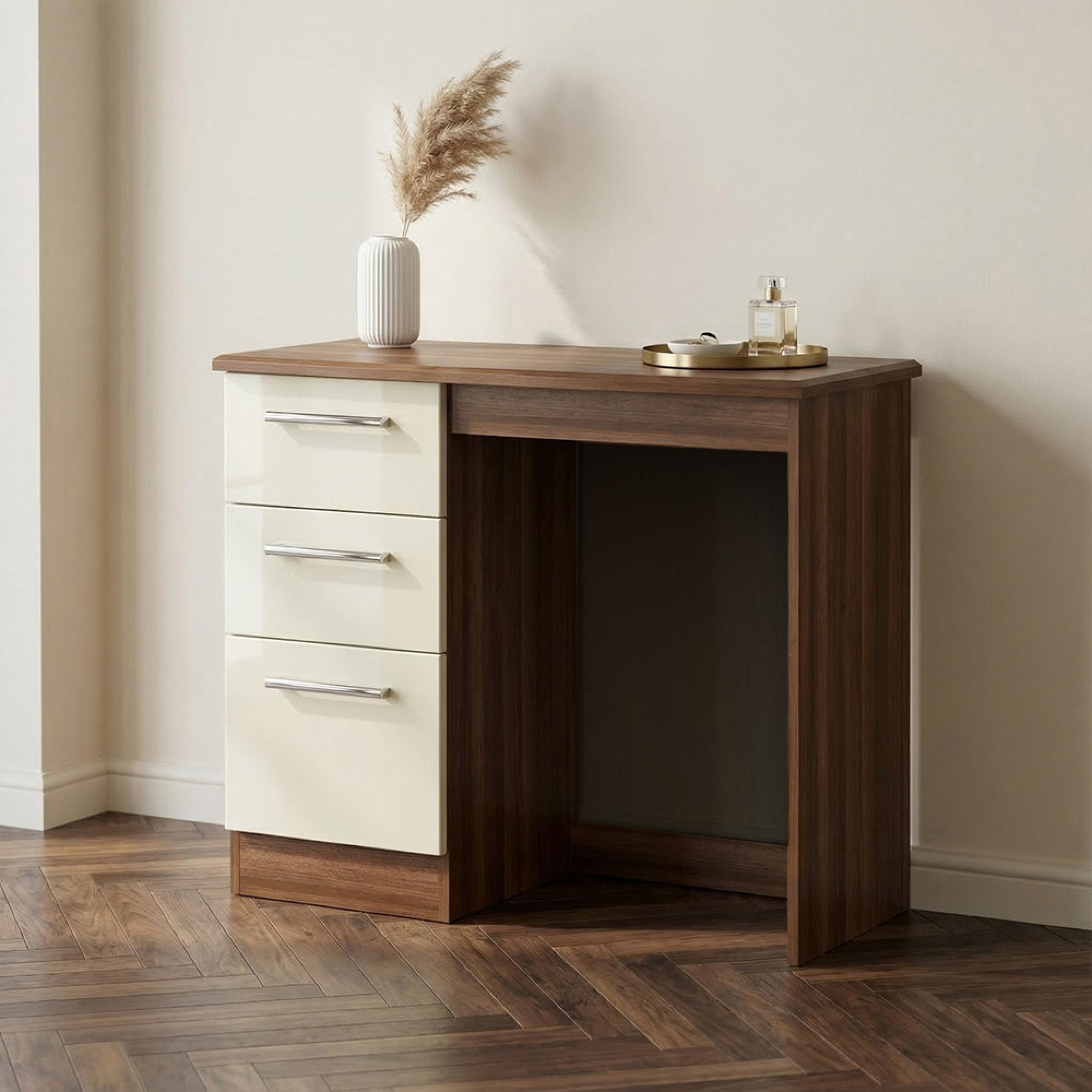 Knightsbridge Dressing Table - Single - 3 Drawer - Cream Gloss and Walnut