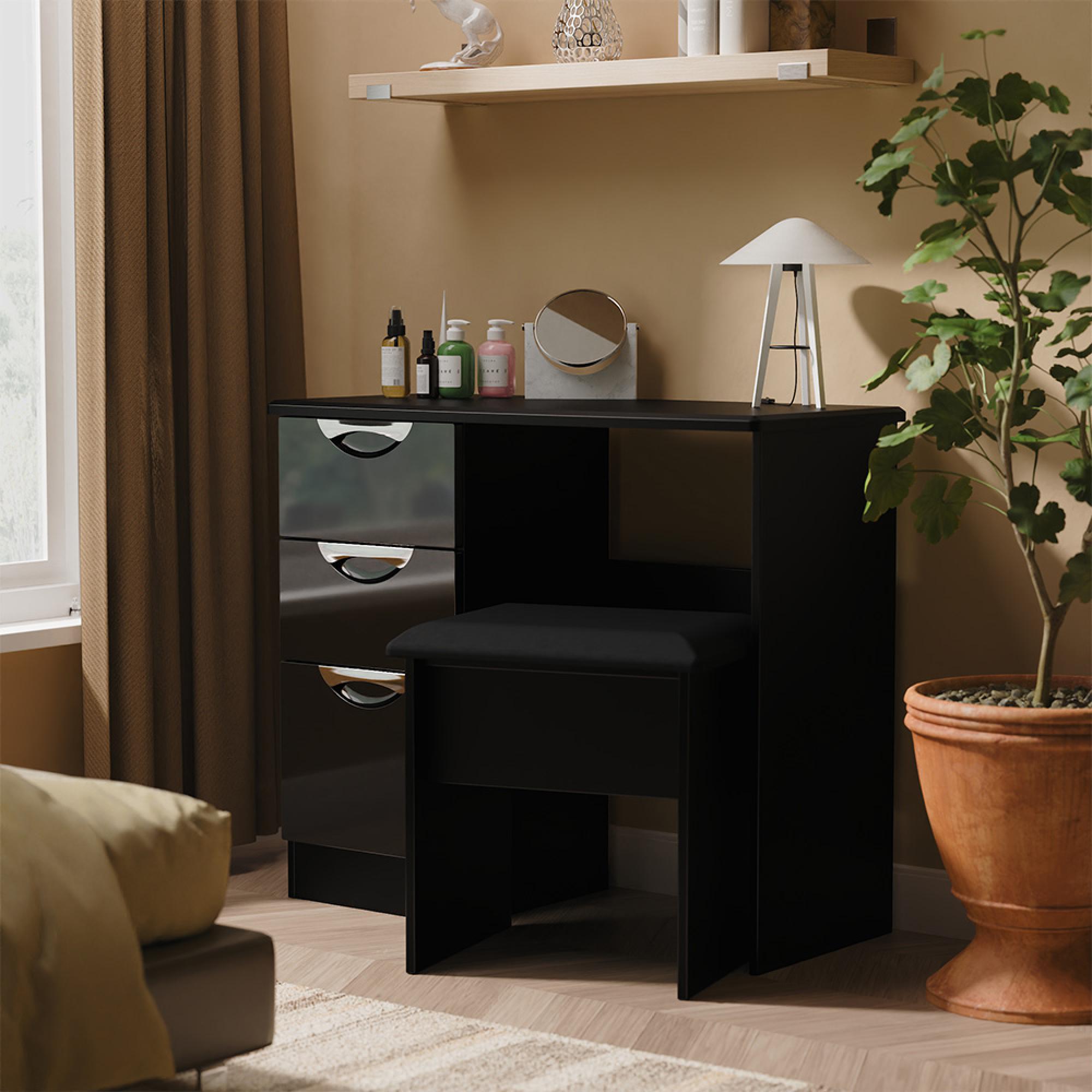 Camden Dressing Table - 3 Drawer - Single - Black Gloss