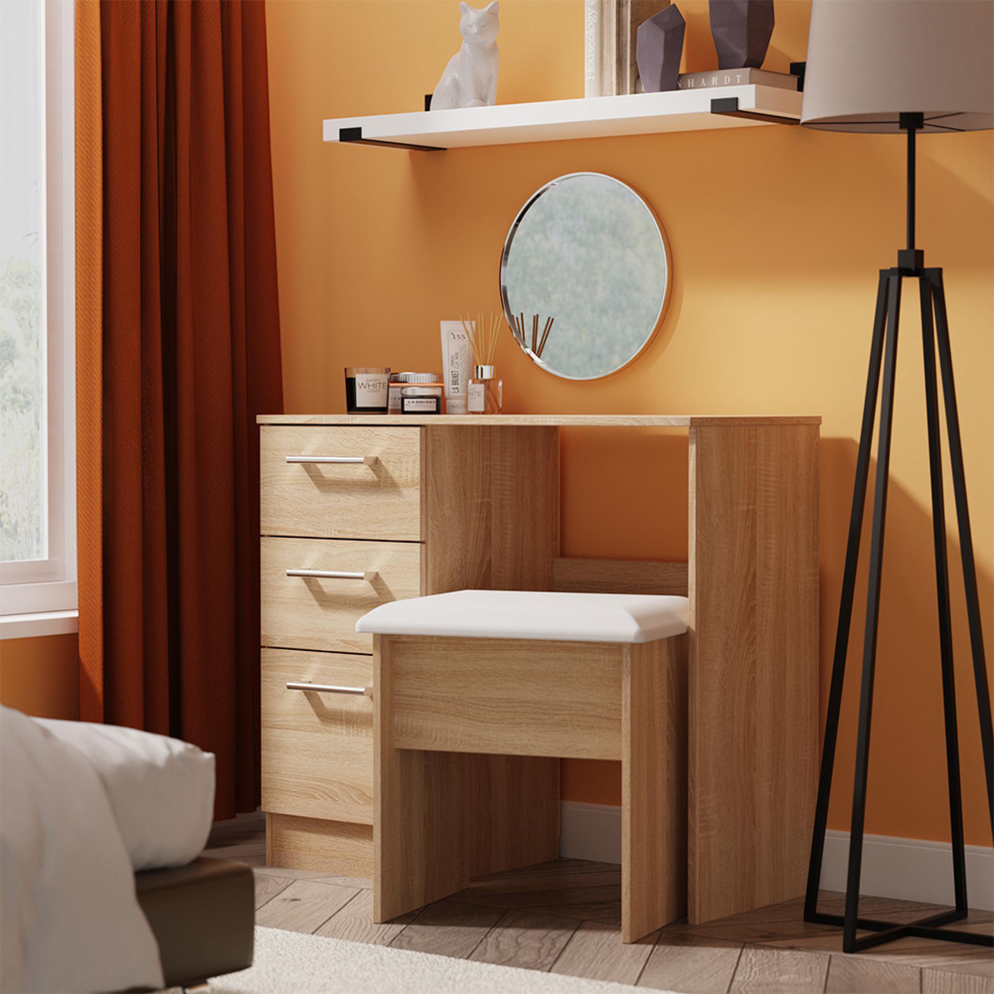 Devon Single Dressing Table - 3 Drawer - Oak