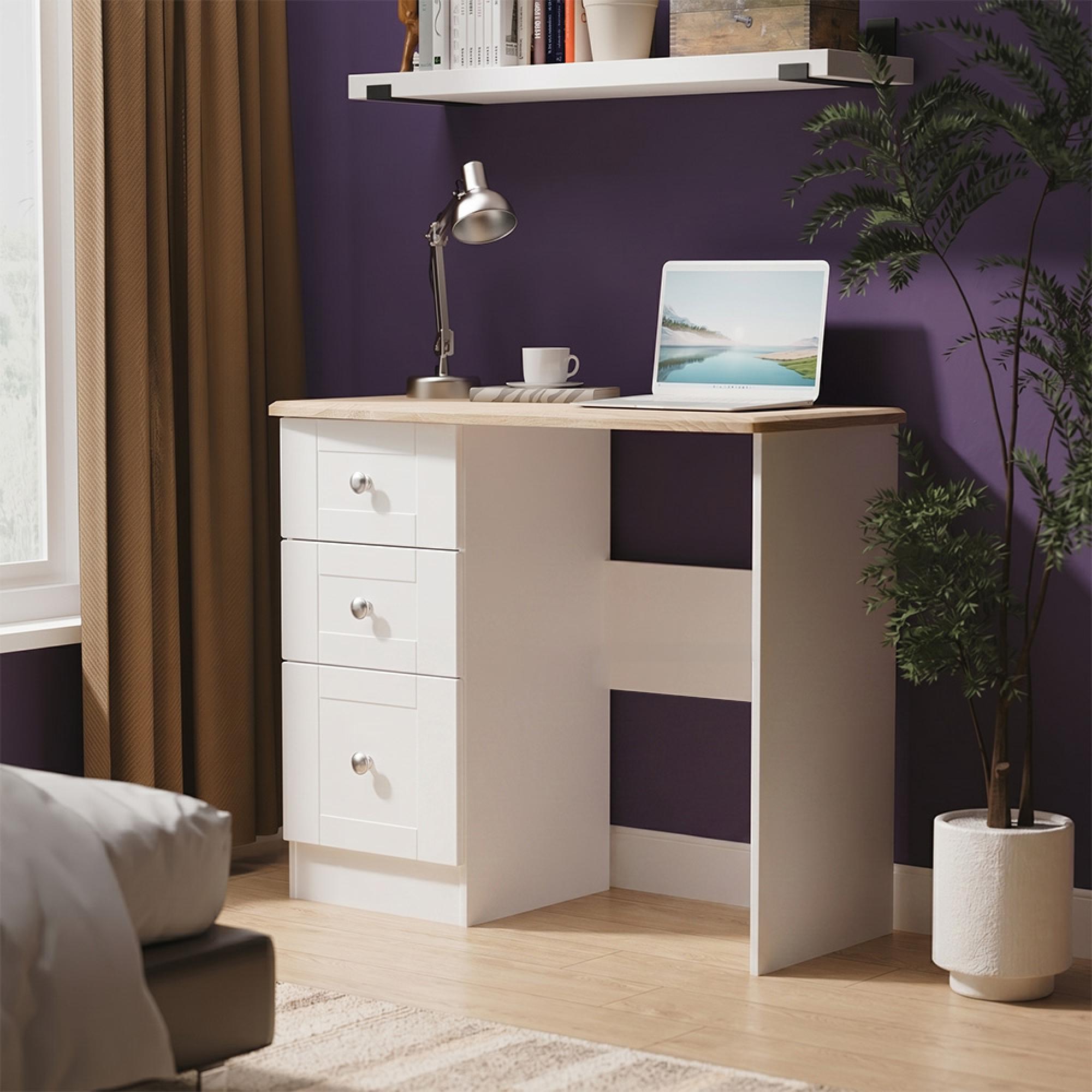 Sussex Single Dressing Table - 3 Drawer - White and Oak