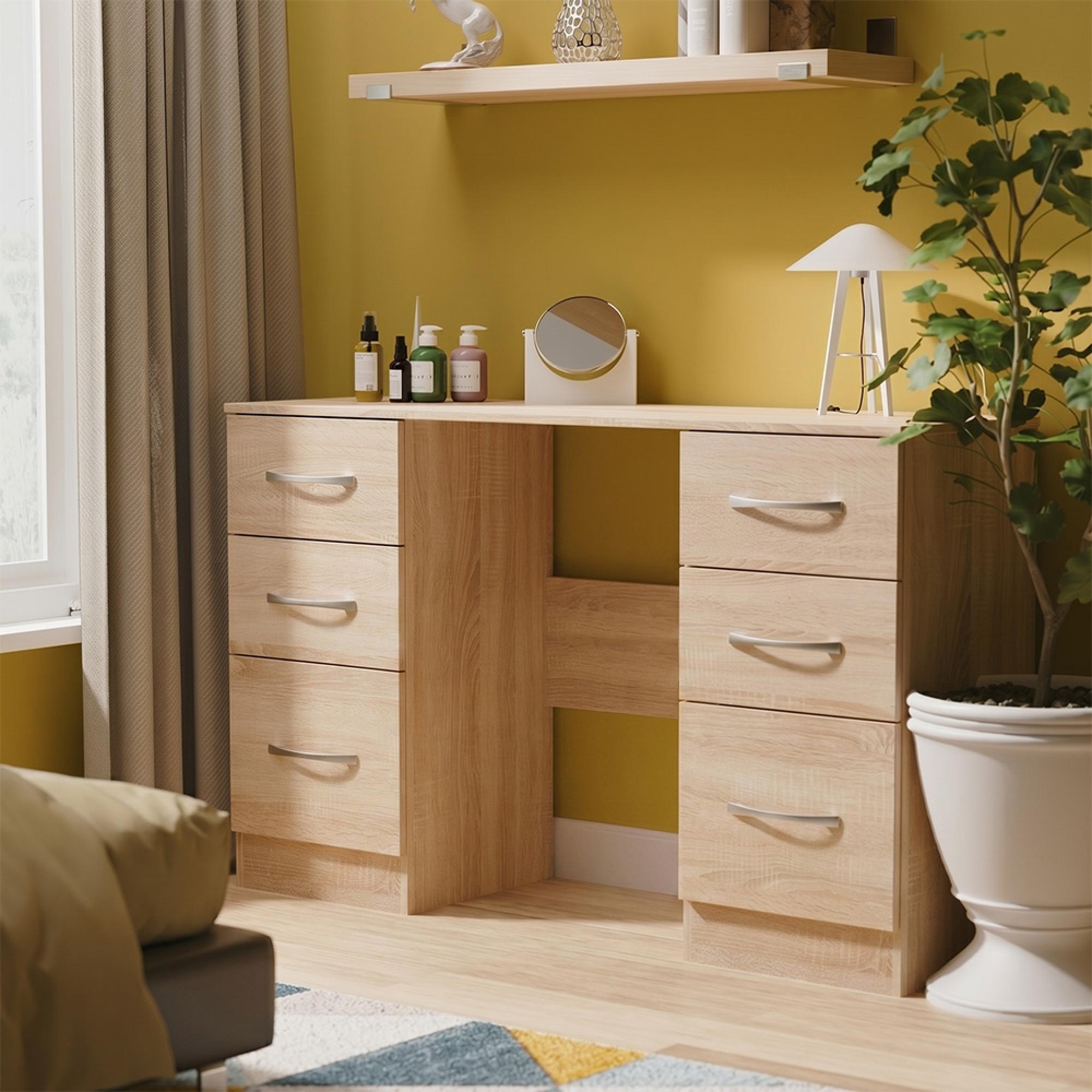 Avon Dressing Table - 6 Drawer - Double - Oak